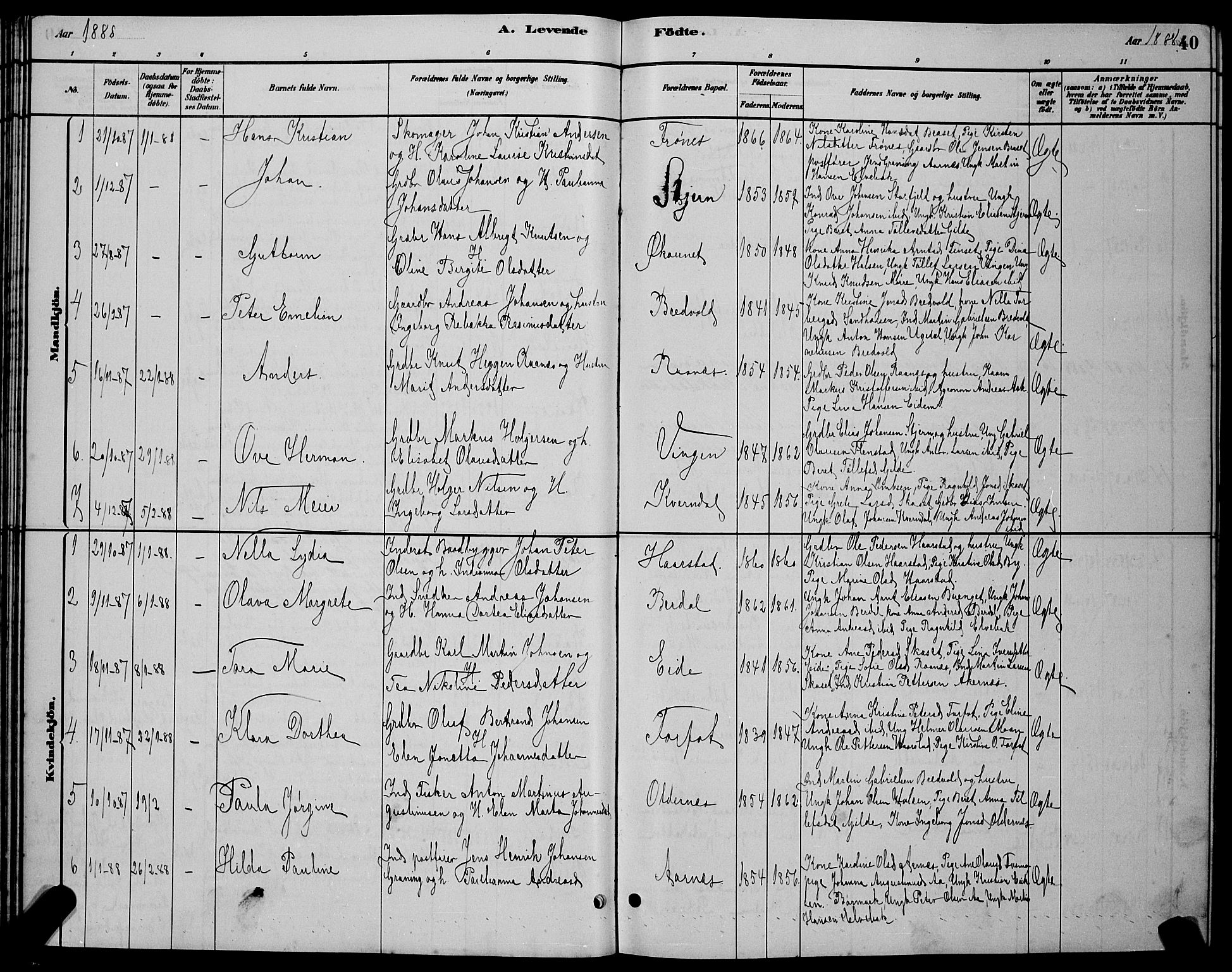 Ministerialprotokoller, klokkerbøker og fødselsregistre - Sør-Trøndelag, SAT/A-1456/655/L0687: Parish register (copy) no. 655C03, 1880-1898, p. 40