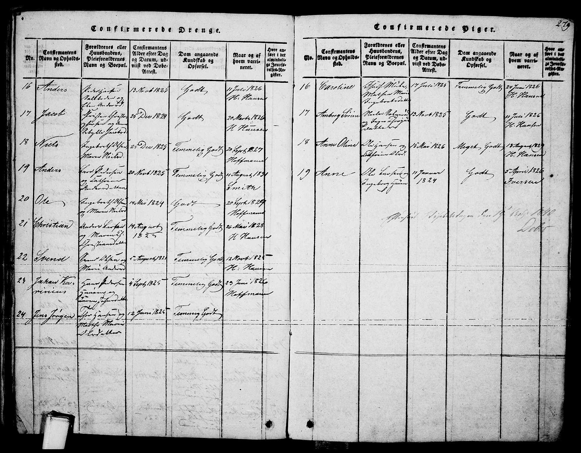 Brevik kirkebøker, AV/SAKO-A-255/F/Fa/L0004: Parish register (official) no. 4, 1814-1846, p. 279