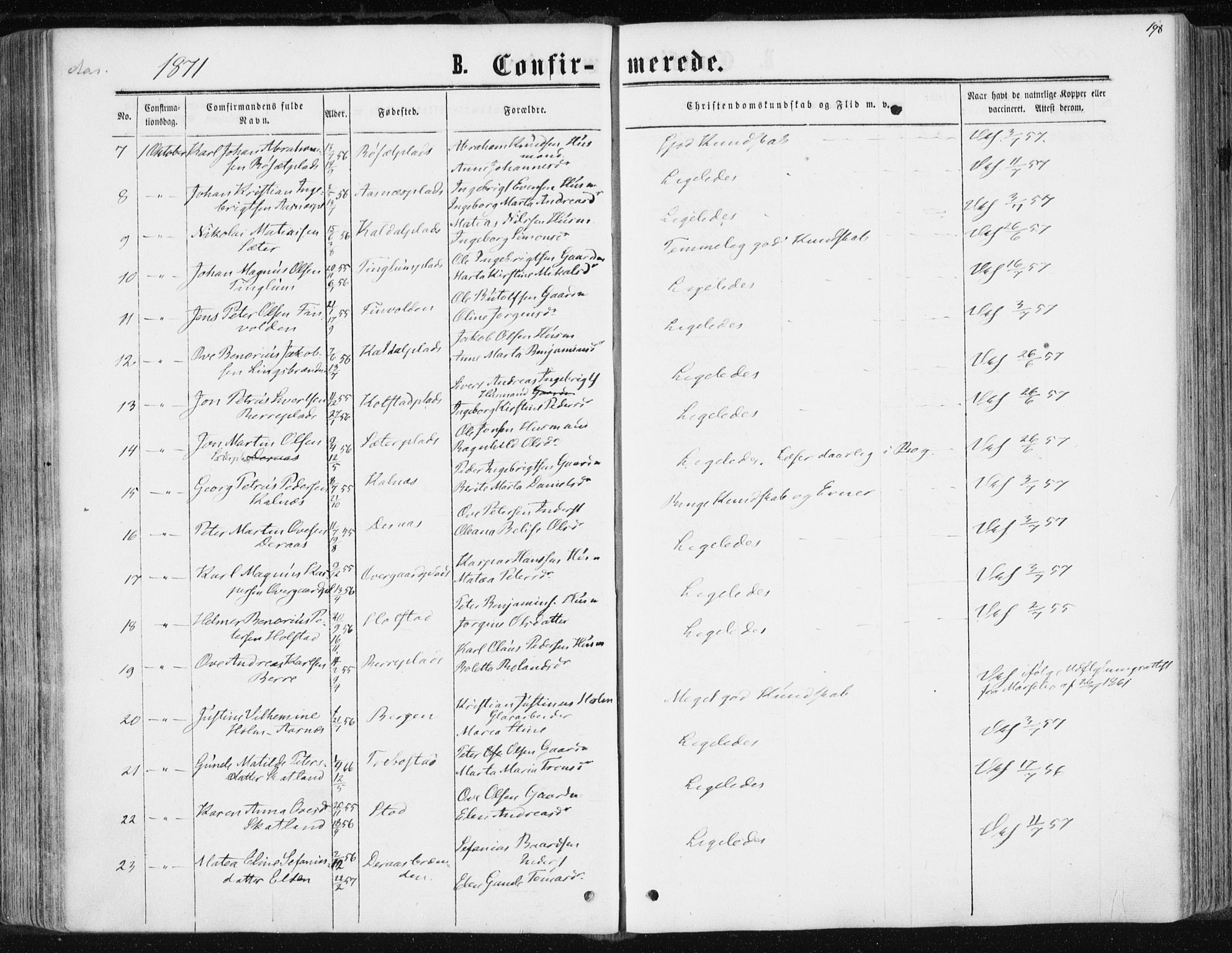 Ministerialprotokoller, klokkerbøker og fødselsregistre - Nord-Trøndelag, AV/SAT-A-1458/741/L0394: Parish register (official) no. 741A08, 1864-1877, p. 198