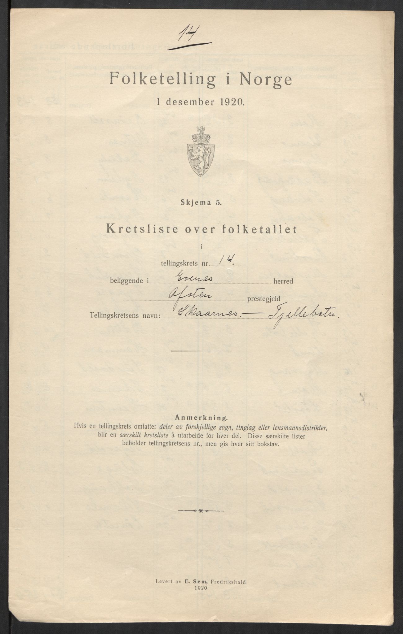 SAT, 1920 census for Evenes, 1920, p. 49