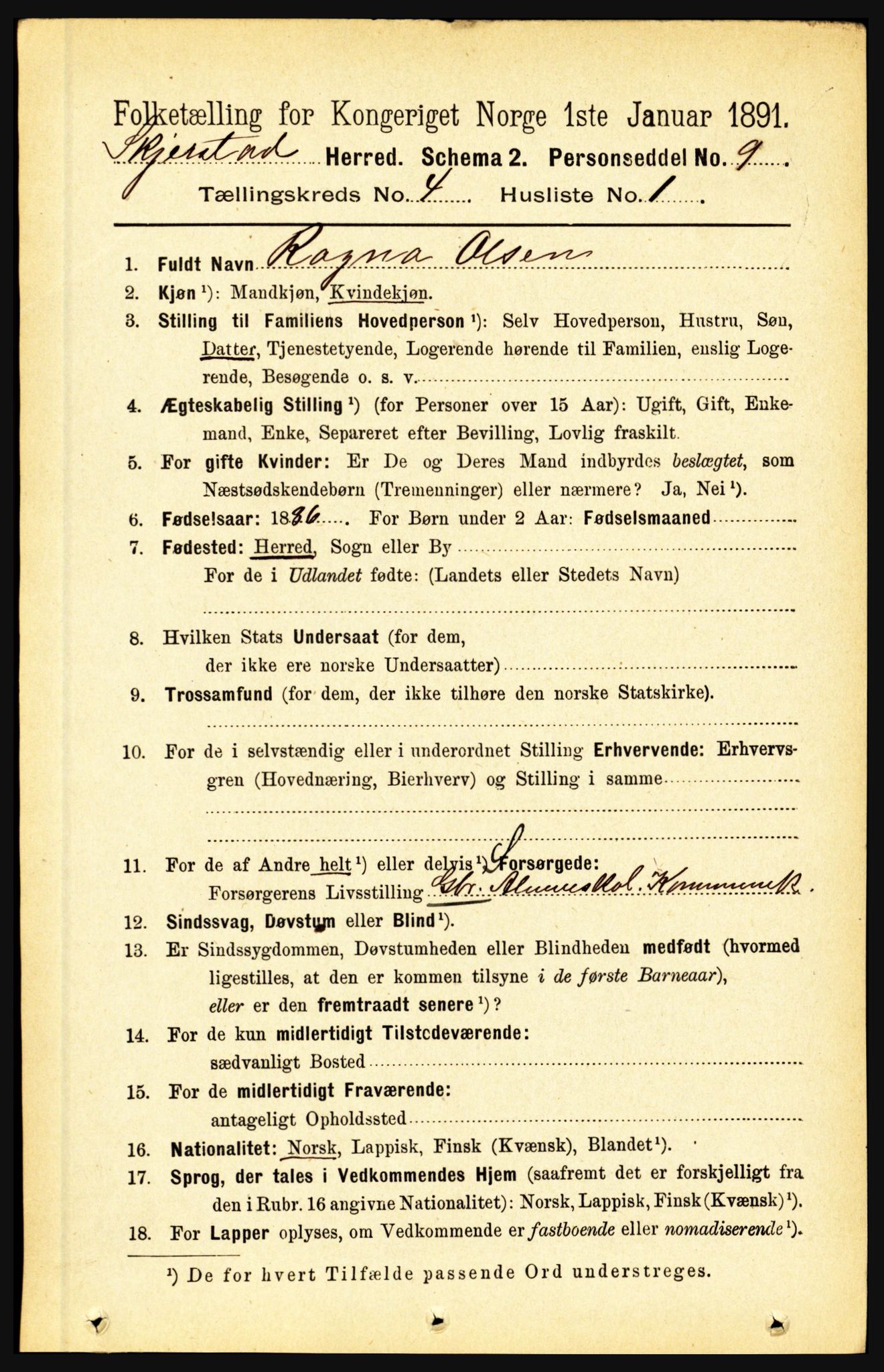 RA, 1891 census for 1842 Skjerstad, 1891, p. 1109