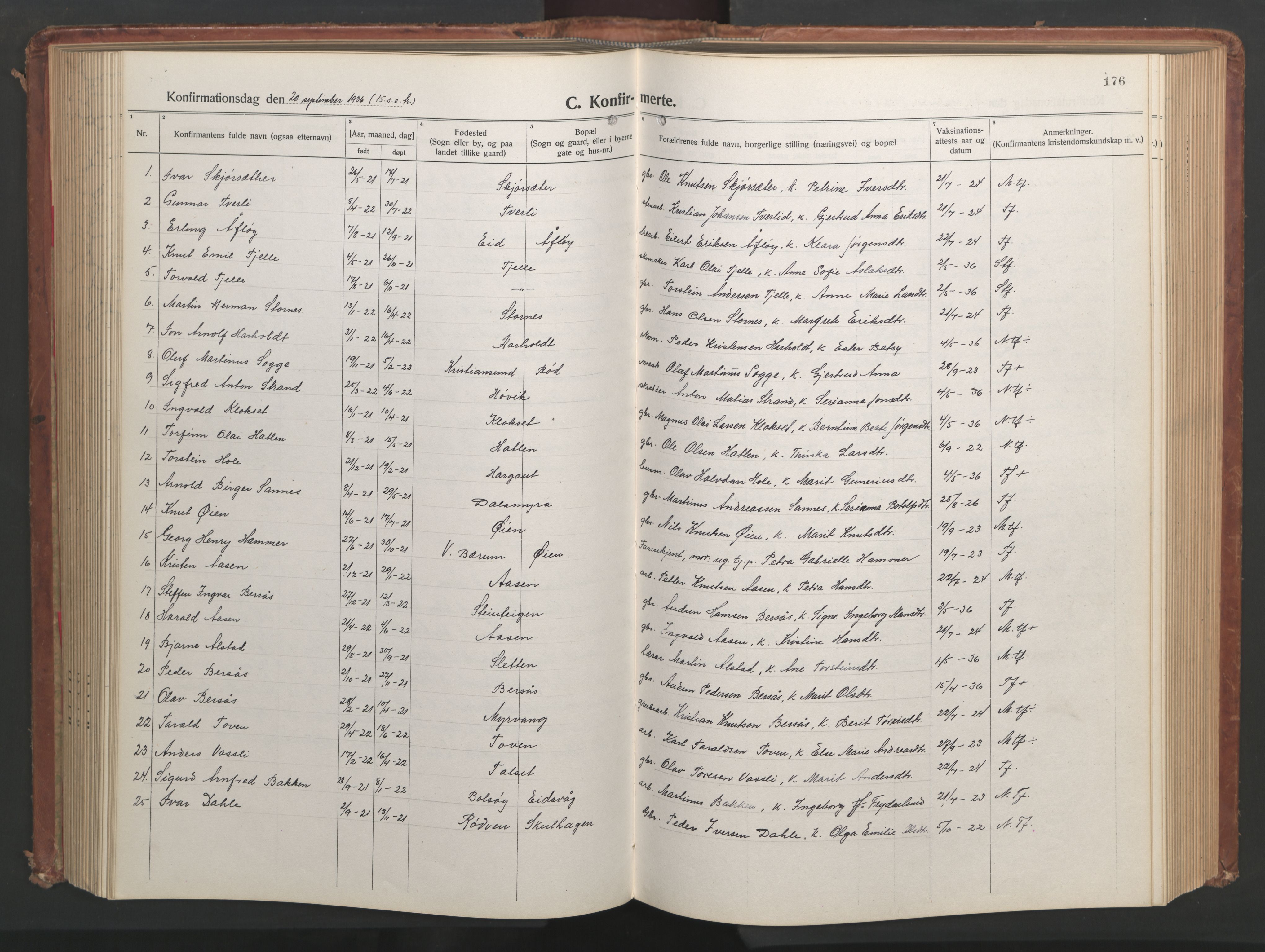 Ministerialprotokoller, klokkerbøker og fødselsregistre - Møre og Romsdal, AV/SAT-A-1454/551/L0633: Parish register (copy) no. 551C05, 1921-1961, p. 176