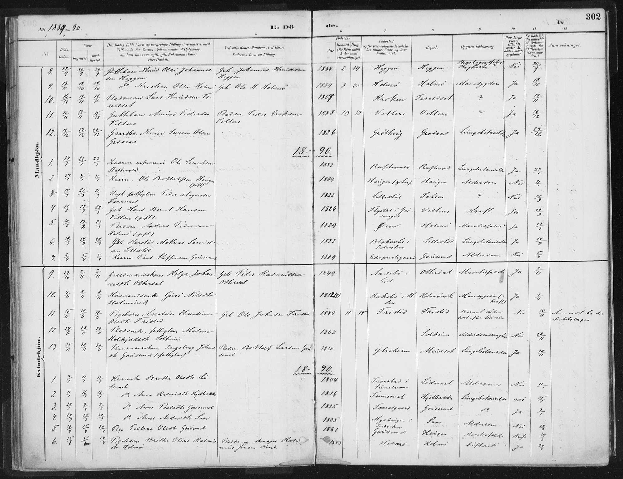 Hornindal sokneprestembete, SAB/A-82401/H/Haa/Haaa/L0003/0002: Parish register (official) no. A 3B, 1885-1917, p. 302