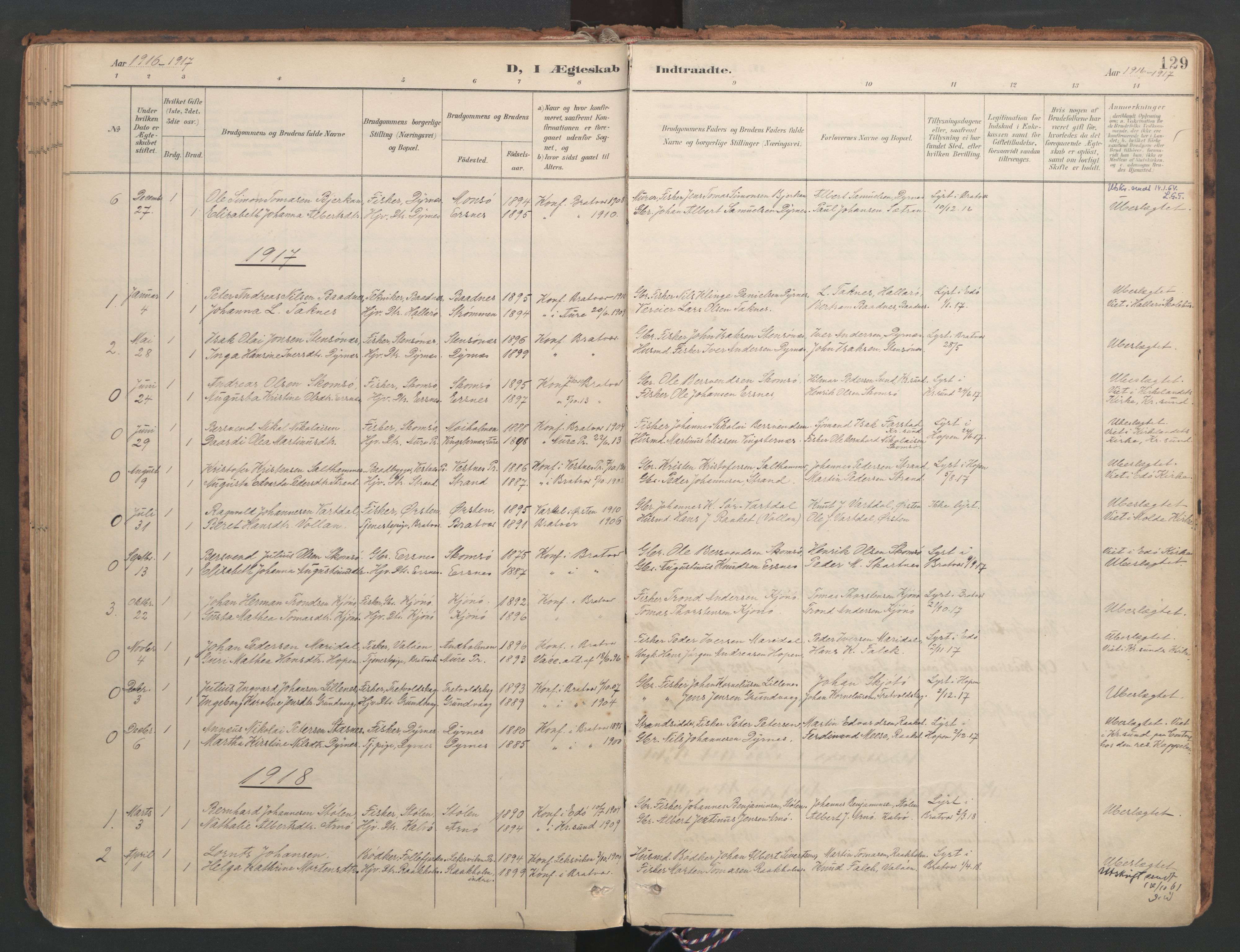 Ministerialprotokoller, klokkerbøker og fødselsregistre - Møre og Romsdal, SAT/A-1454/582/L0948: Parish register (official) no. 582A02, 1901-1922, p. 129
