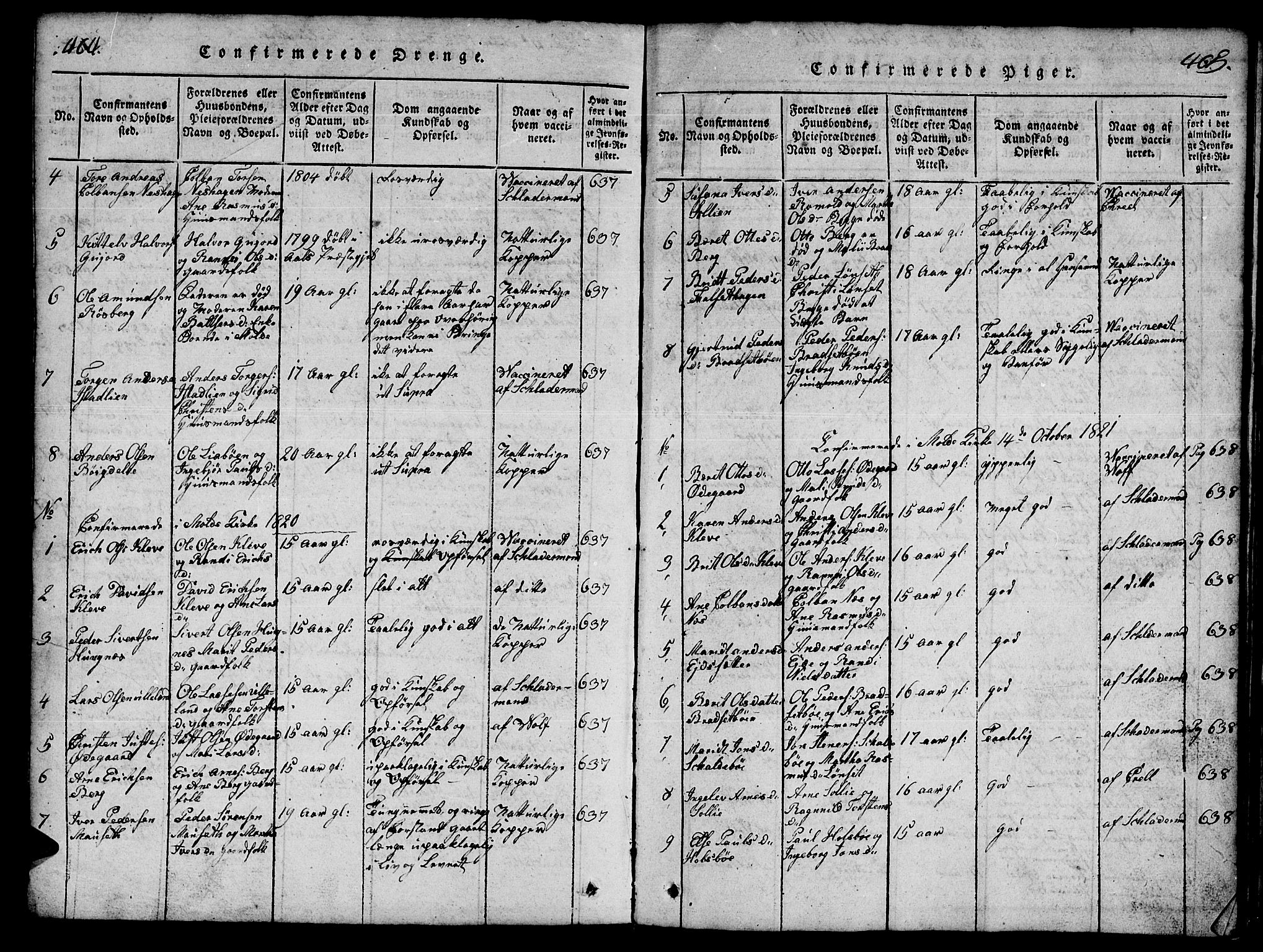 Ministerialprotokoller, klokkerbøker og fødselsregistre - Møre og Romsdal, SAT/A-1454/557/L0683: Parish register (copy) no. 557C01, 1818-1862, p. 464-465