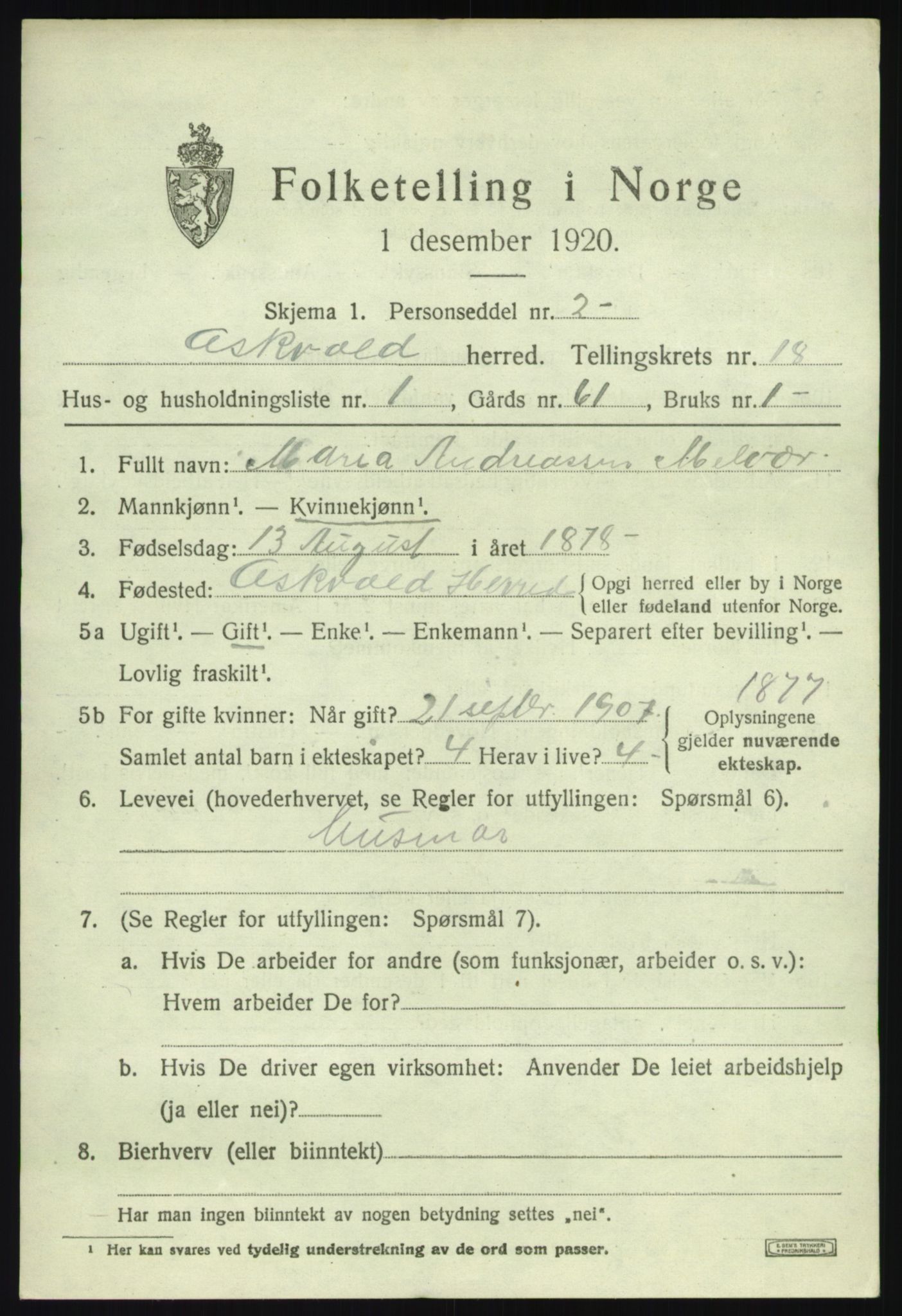 SAB, 1920 census for Askvoll, 1920, p. 6756