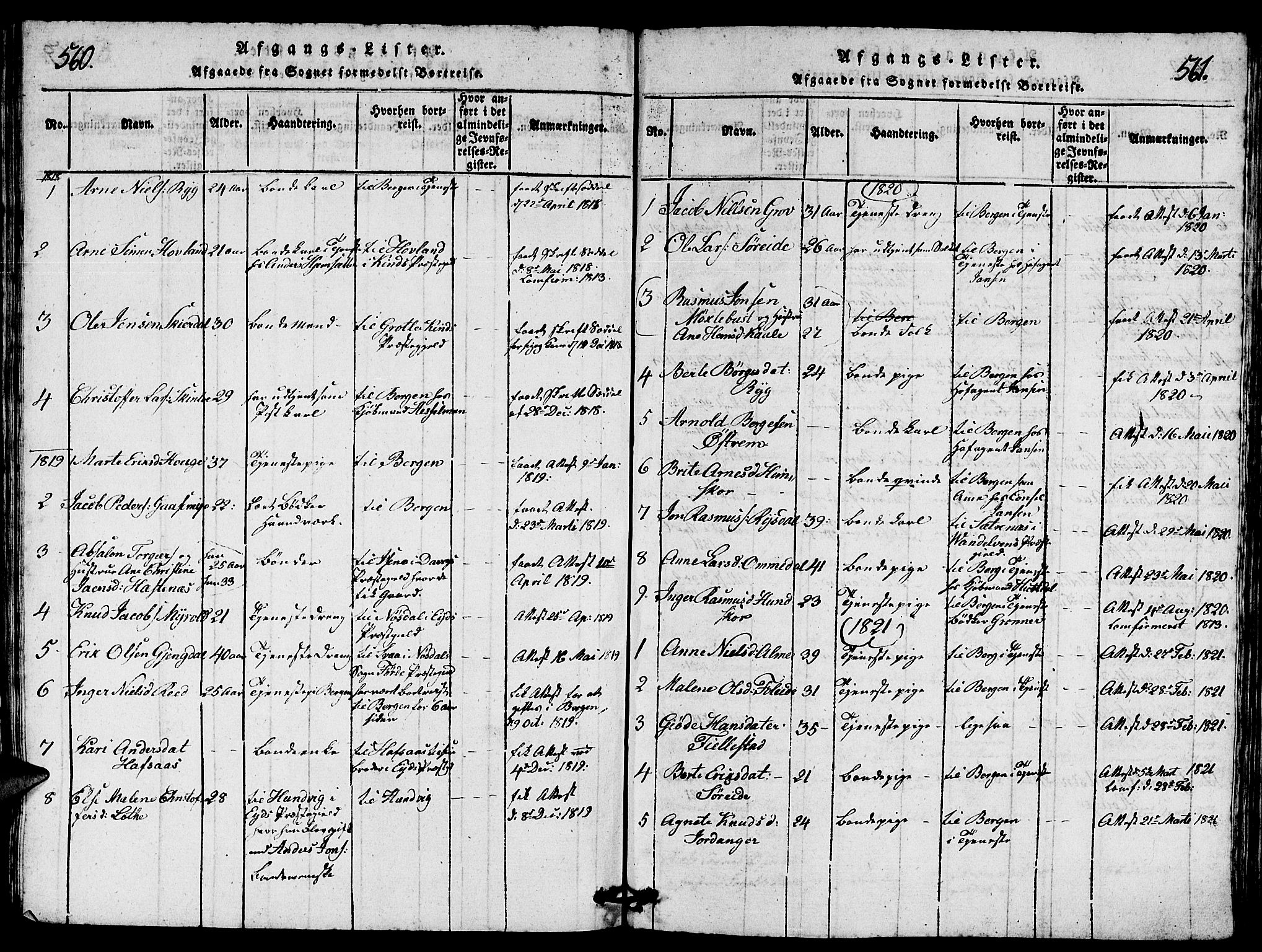 Gloppen sokneprestembete, SAB/A-80101/H/Hab/Haba/L0001: Parish register (copy) no. A 1, 1816-1827, p. 560-561
