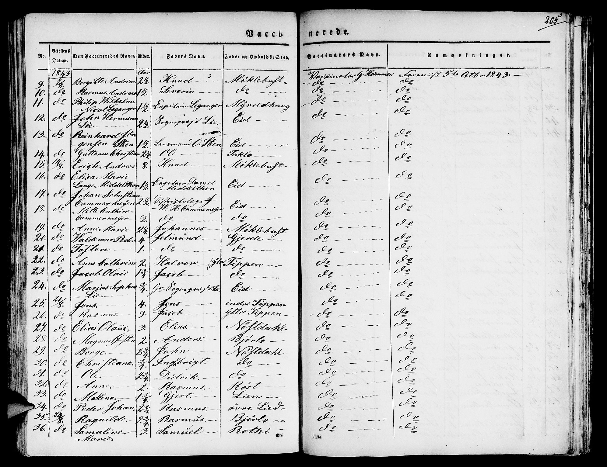 Eid sokneprestembete, SAB/A-82301/H/Haa/Haaa/L0006: Parish register (official) no. A 6, 1831-1843, p. 205