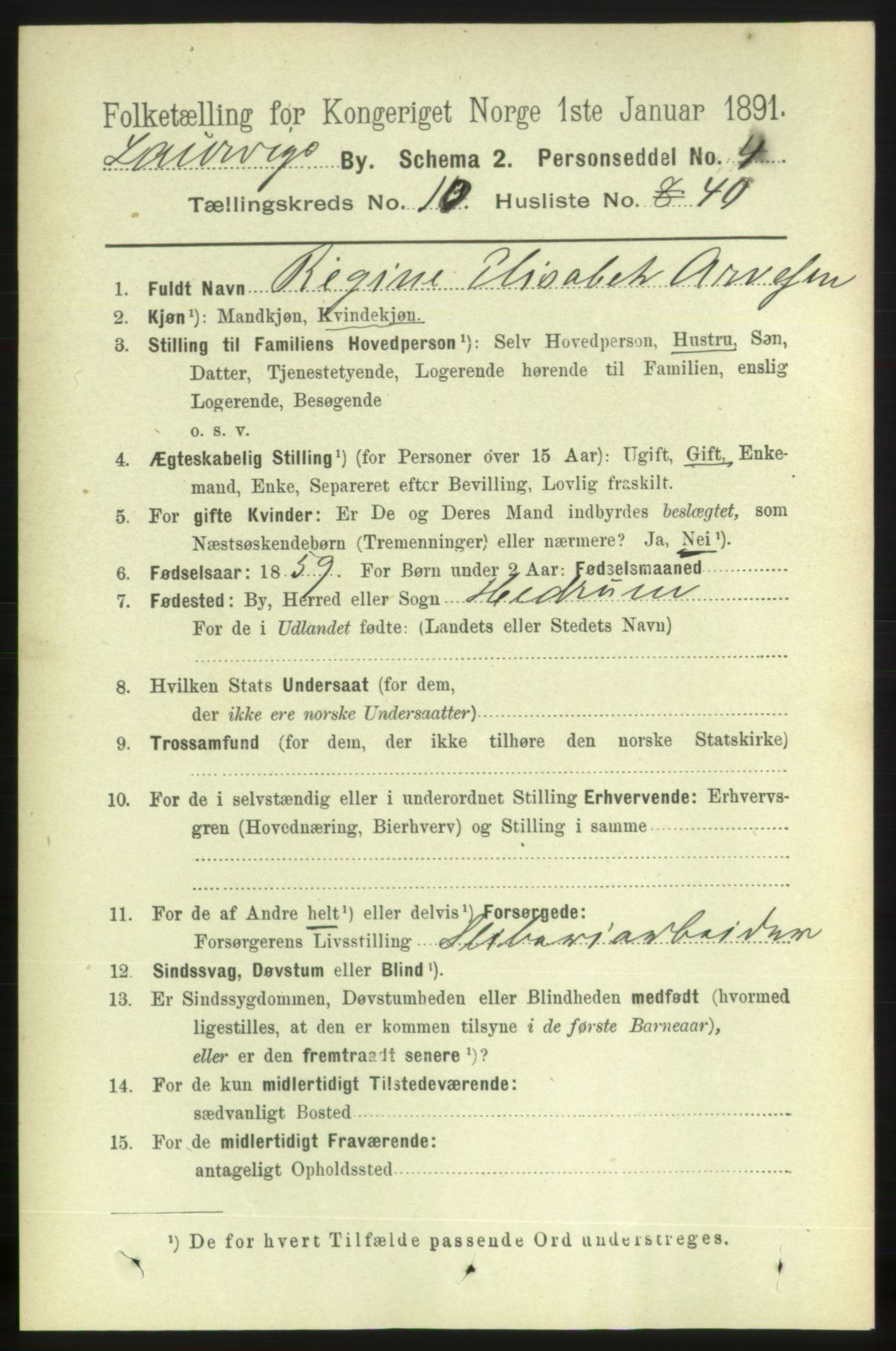 RA, 1891 census for 0707 Larvik, 1891, p. 9428