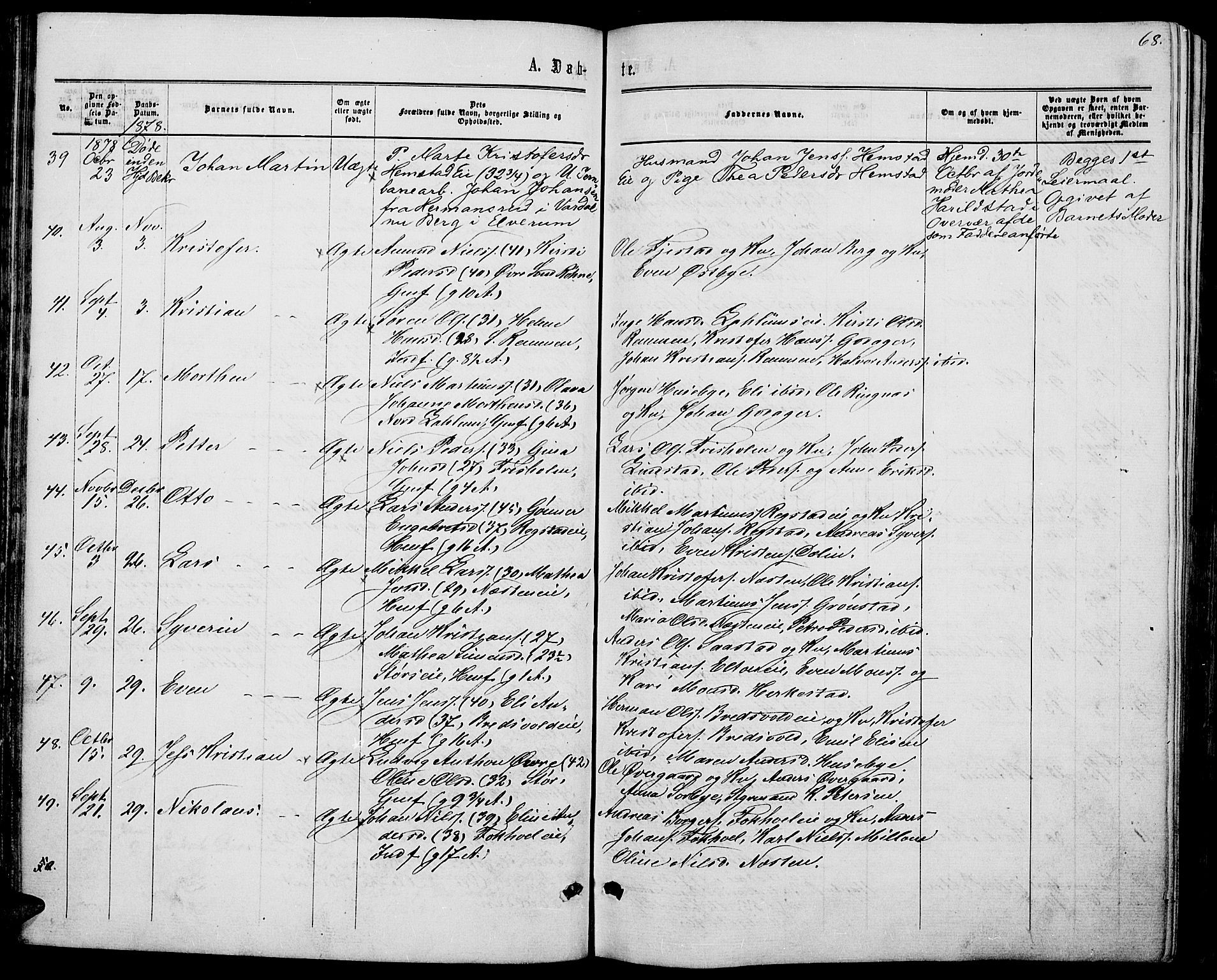 Stange prestekontor, AV/SAH-PREST-002/L/L0006: Parish register (copy) no. 6, 1864-1882, p. 68