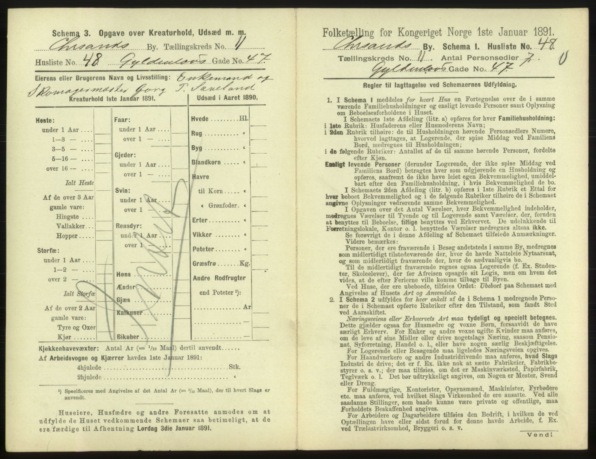 RA, 1891 census for 1001 Kristiansand, 1891, p. 838