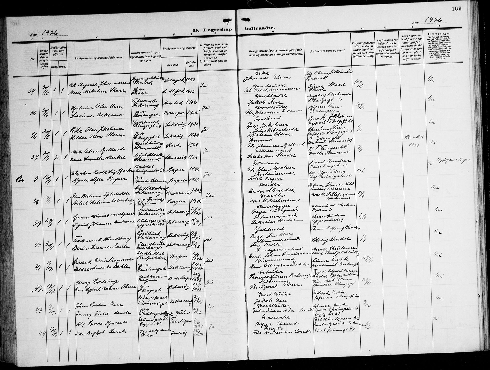 Laksevåg Sokneprestembete, AV/SAB-A-76501/H/Ha/Hab/Haba: Parish register (copy) no. A 10, 1925-1942, p. 169
