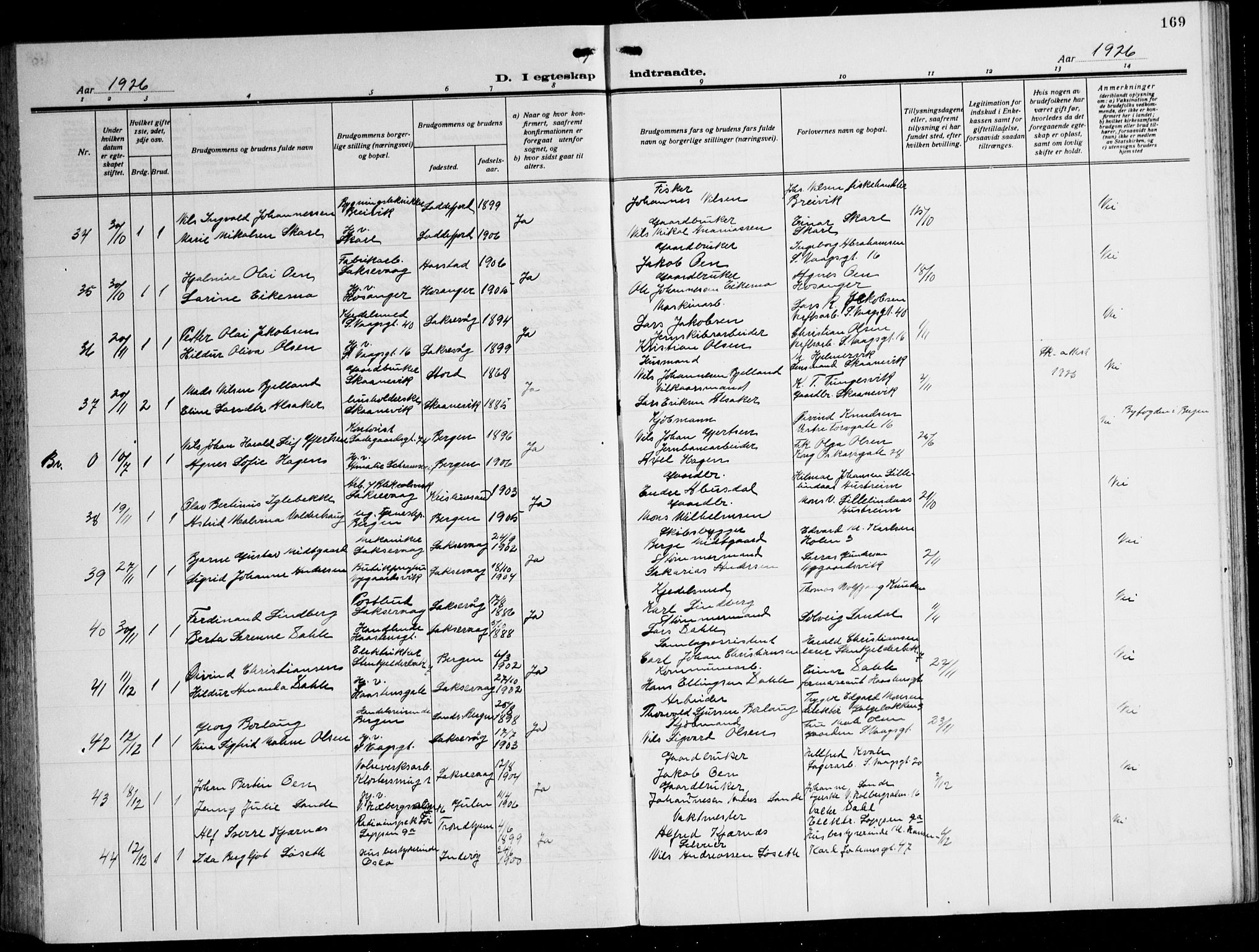 Laksevåg Sokneprestembete, SAB/A-76501/H/Ha/Hab/Haba: Parish register (copy) no. A 10, 1925-1942, p. 169