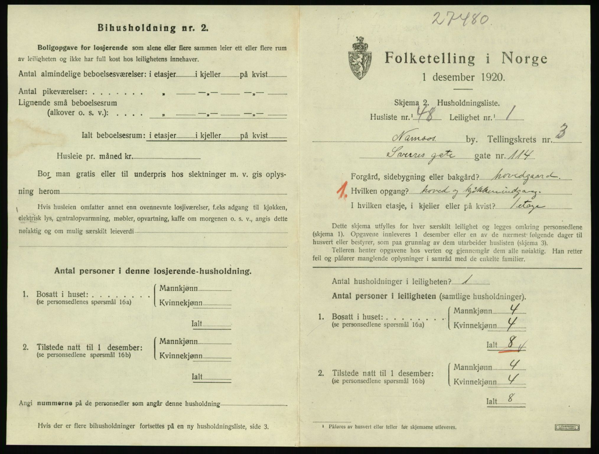 SAT, 1920 census for Namsos, 1920, p. 1305