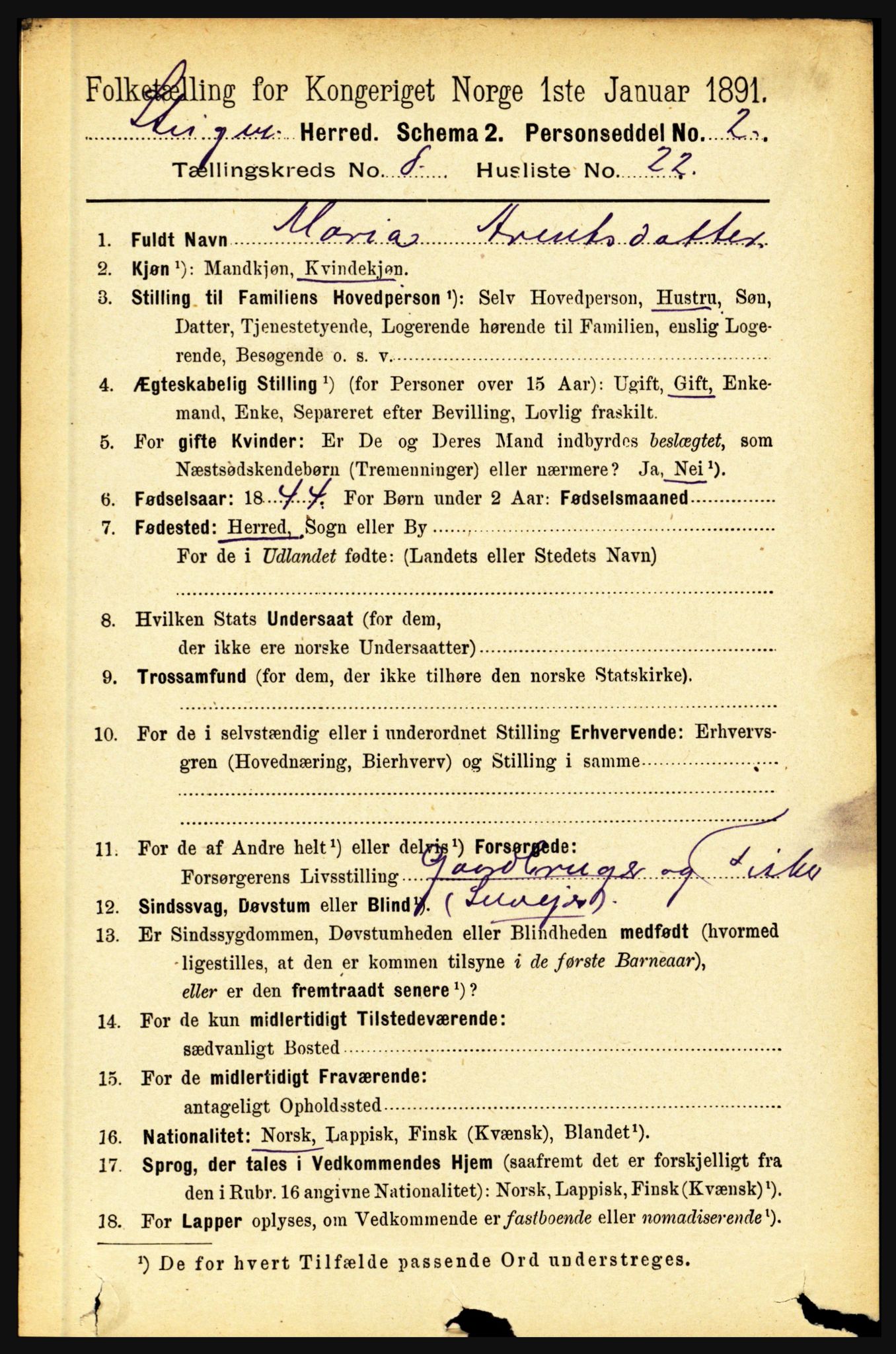 RA, 1891 census for 1848 Steigen, 1891, p. 2733