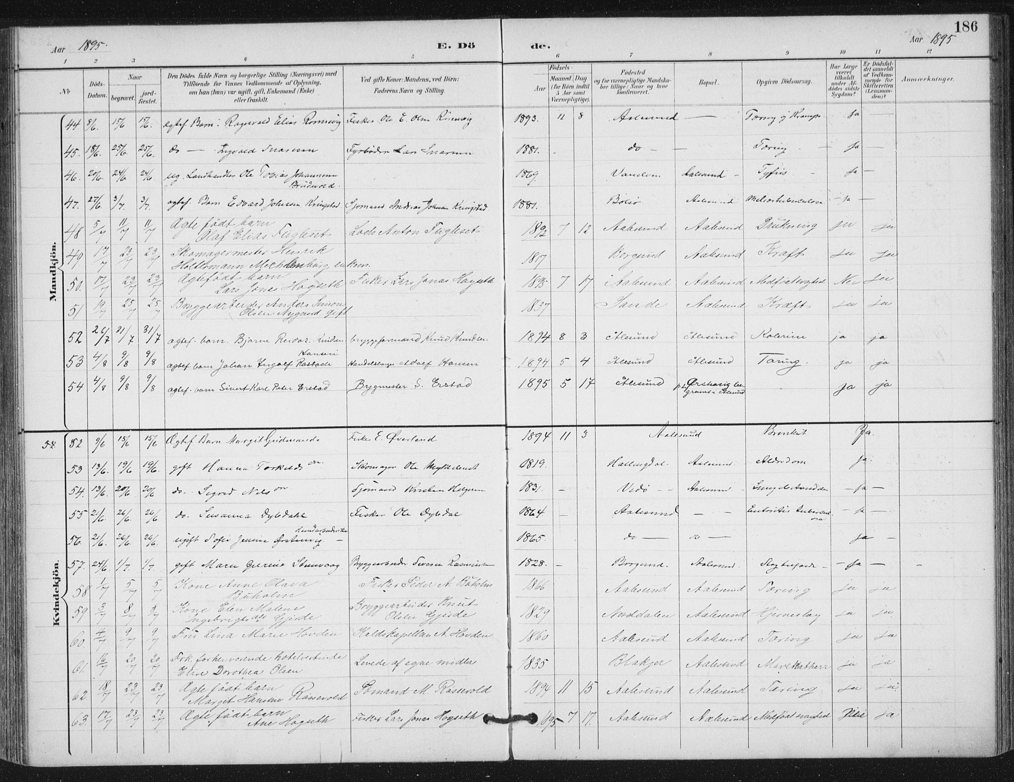 Ministerialprotokoller, klokkerbøker og fødselsregistre - Møre og Romsdal, AV/SAT-A-1454/529/L0457: Parish register (official) no. 529A07, 1894-1903, p. 186