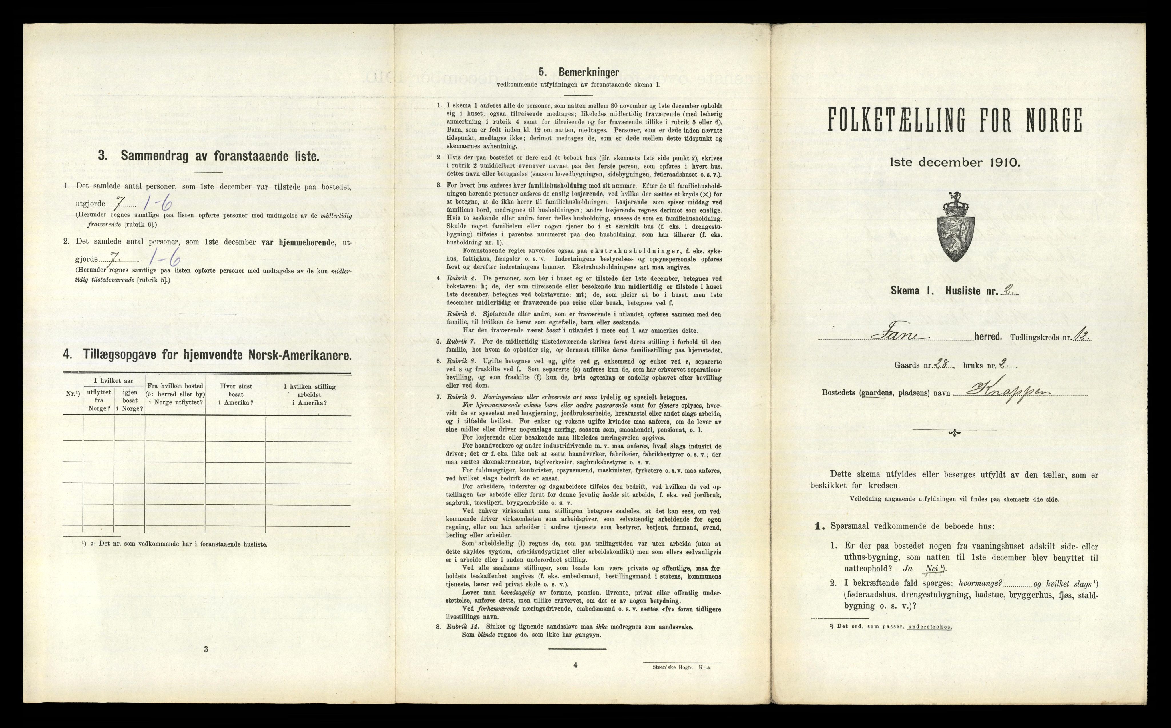 RA, 1910 census for Fana, 1910, p. 1525