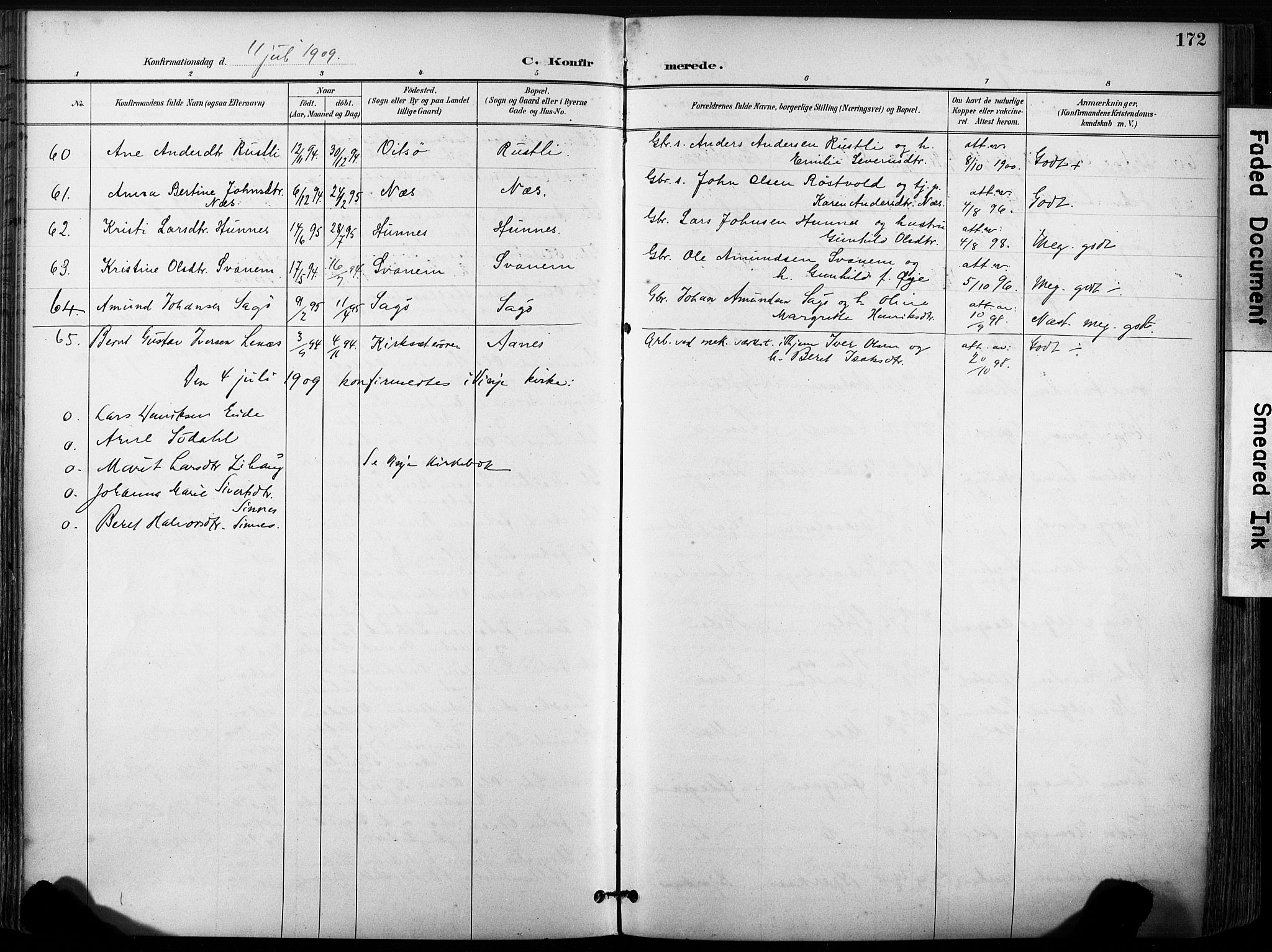 Ministerialprotokoller, klokkerbøker og fødselsregistre - Sør-Trøndelag, SAT/A-1456/630/L0497: Parish register (official) no. 630A10, 1896-1910, p. 172