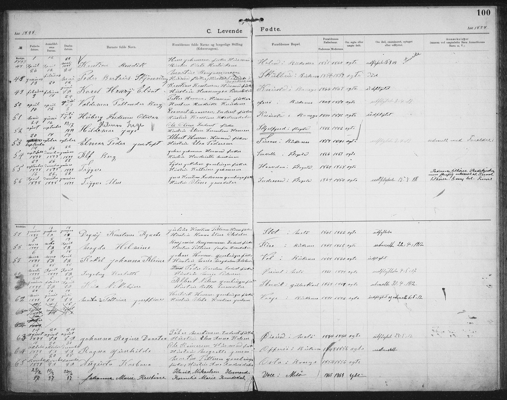 Ministerialprotokoller, klokkerbøker og fødselsregistre - Nordland, SAT/A-1459/881/L1174: Dissenter register no. 881D01, 1891-1933, p. 100