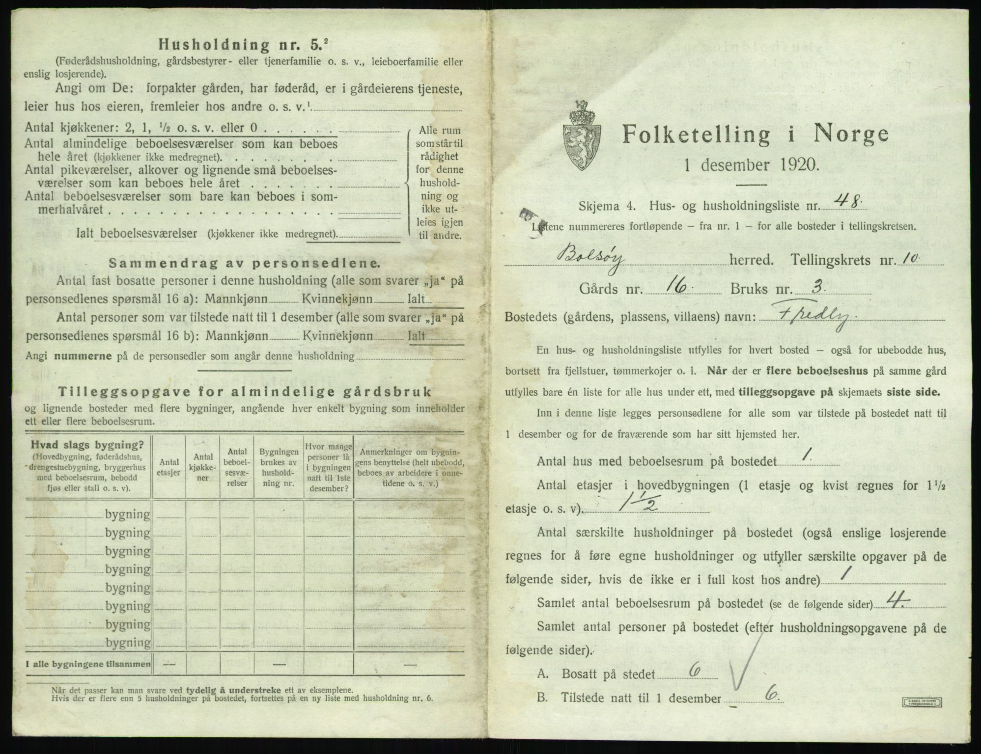 SAT, 1920 census for Bolsøy, 1920, p. 1567