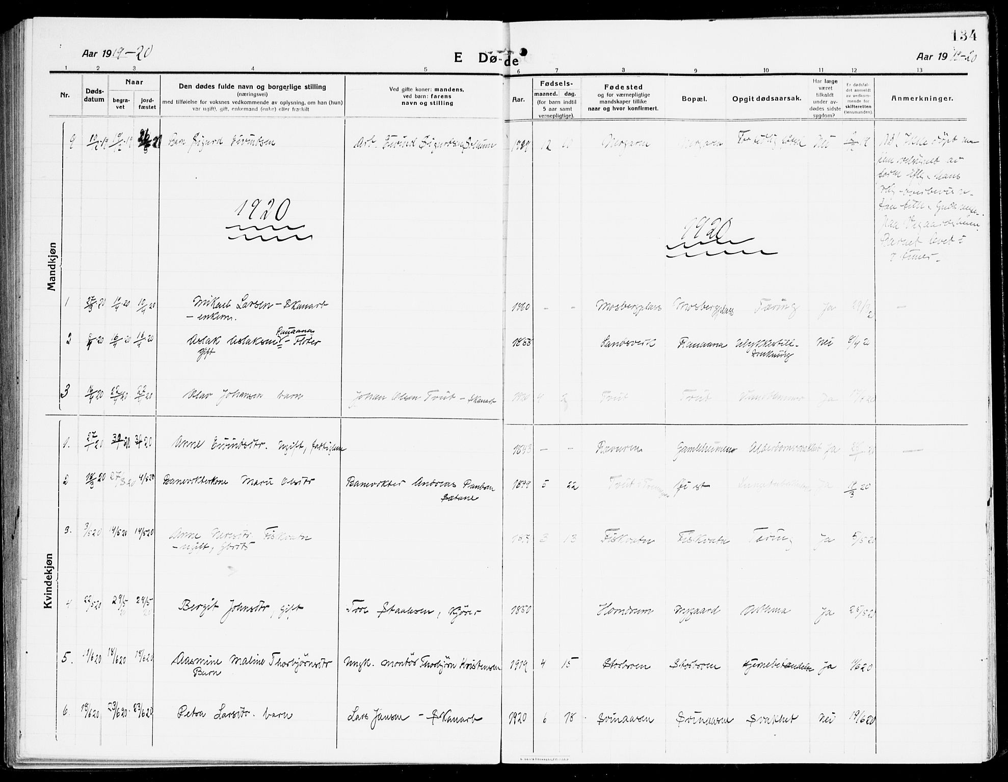 Åmli sokneprestkontor, SAK/1111-0050/F/Fa/Fac/L0013: Parish register (official) no. A 13, 1914-1933, p. 134