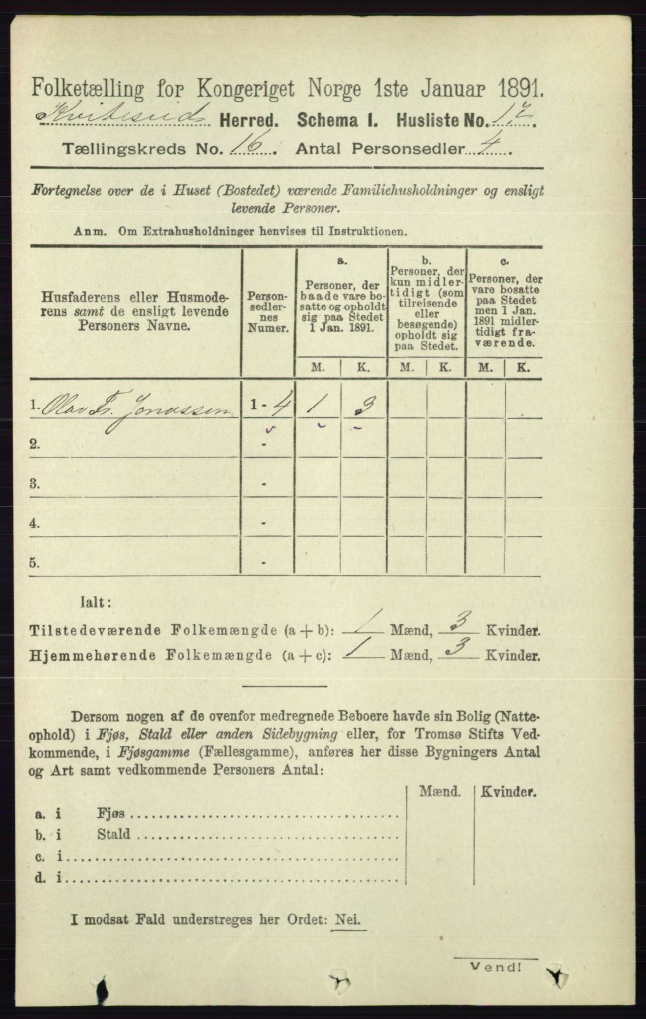 RA, 1891 census for 0829 Kviteseid, 1891, p. 3630