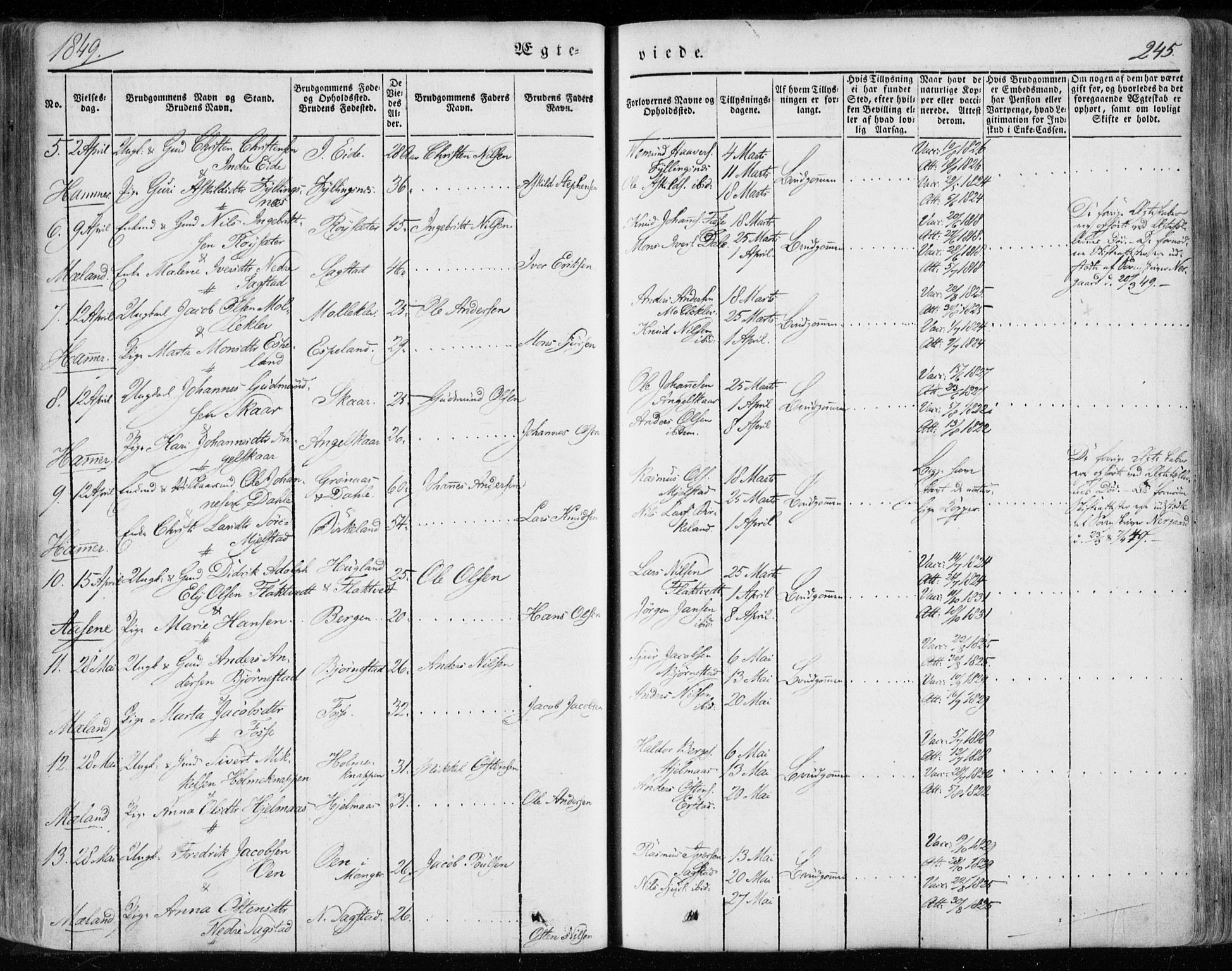 Hamre sokneprestembete, AV/SAB-A-75501/H/Ha/Haa/Haaa/L0013: Parish register (official) no. A 13, 1846-1857, p. 245