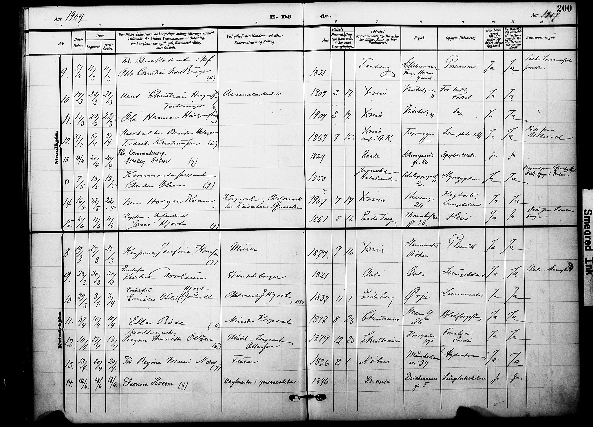 Garnisonsmenigheten Kirkebøker, AV/SAO-A-10846/F/Fa/L0014: Parish register (official) no. 14, 1905-1914, p. 200