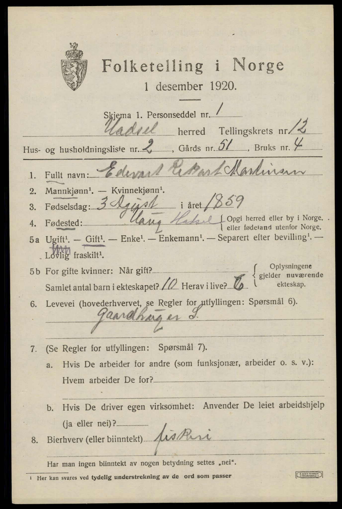 SAT, 1920 census for Hadsel, 1920, p. 9090