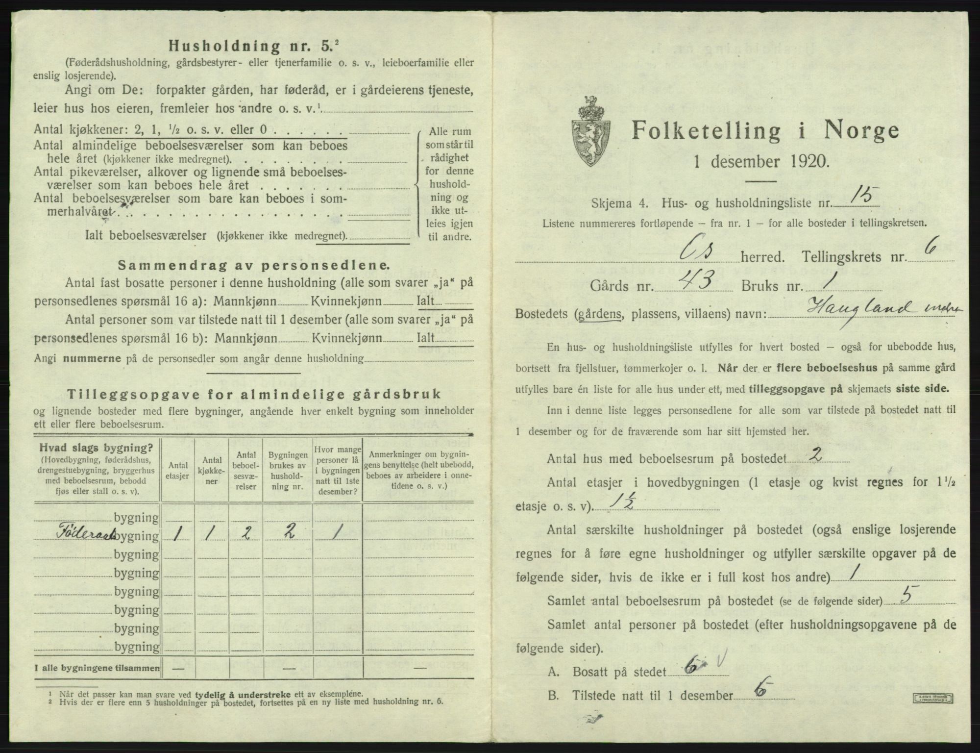 SAB, 1920 census for Os, 1920, p. 589