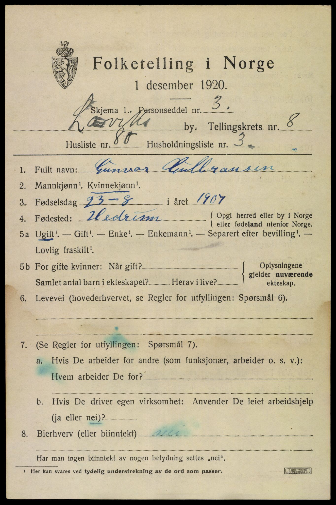 SAKO, 1920 census for Larvik, 1920, p. 24076