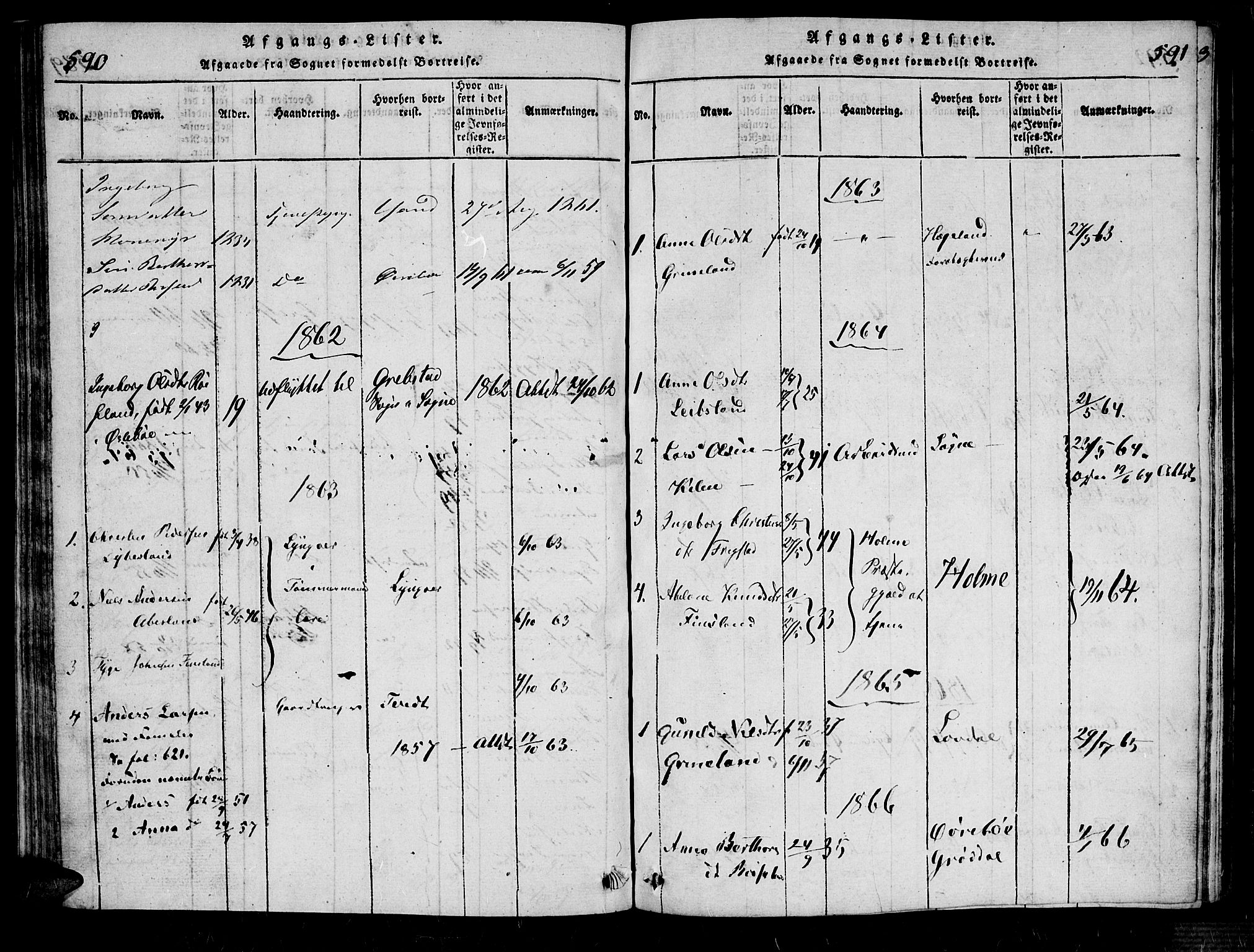 Bjelland sokneprestkontor, AV/SAK-1111-0005/F/Fa/Fab/L0002: Parish register (official) no. A 2, 1816-1869, p. 590-591