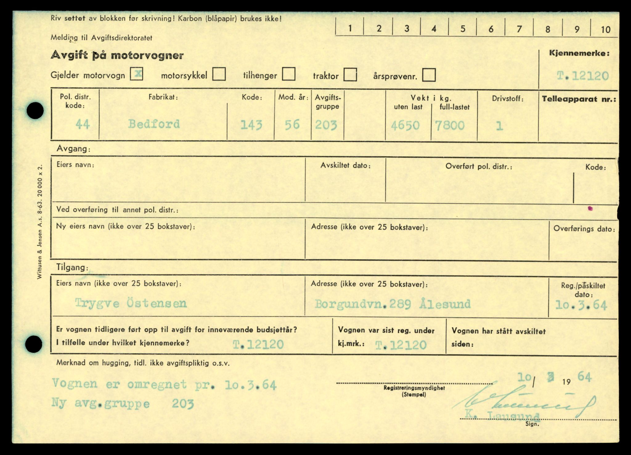 Møre og Romsdal vegkontor - Ålesund trafikkstasjon, AV/SAT-A-4099/F/Fe/L0033: Registreringskort for kjøretøy T 12151 - T 12474, 1927-1998, p. 2711