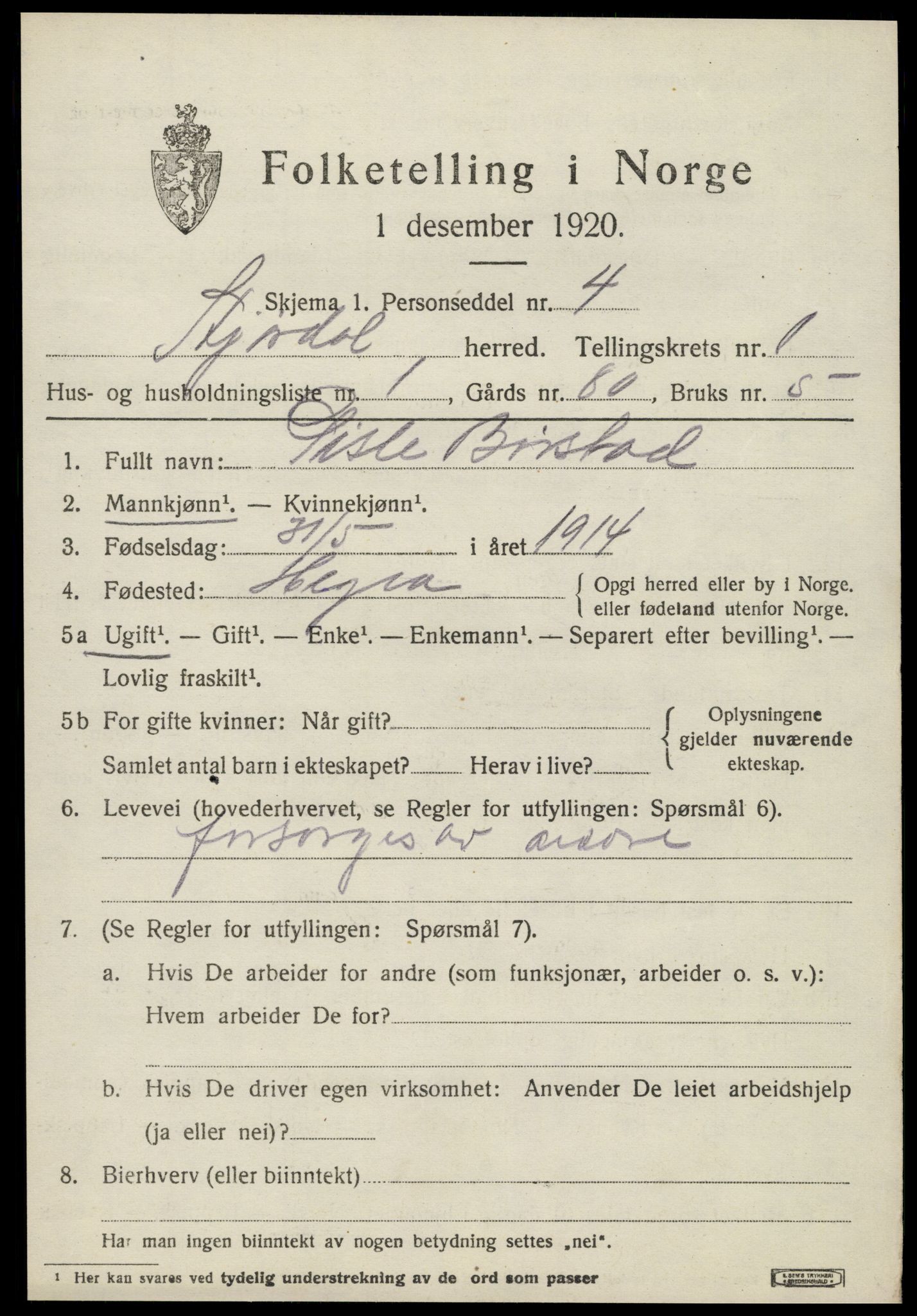 SAT, 1920 census for Stjørdal, 1920, p. 1292