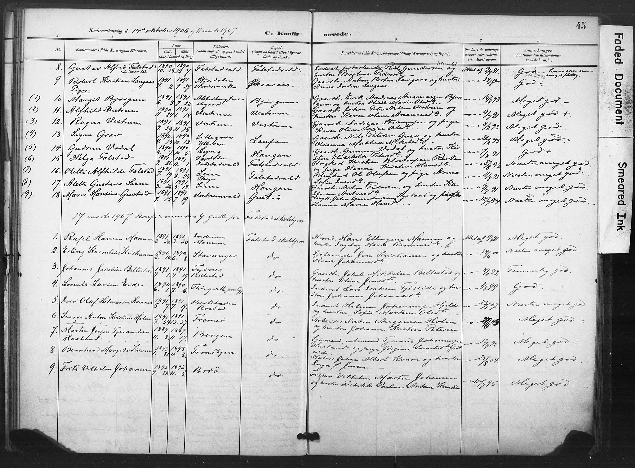 Ministerialprotokoller, klokkerbøker og fødselsregistre - Nord-Trøndelag, SAT/A-1458/719/L0179: Parish register (official) no. 719A02, 1901-1923, p. 45