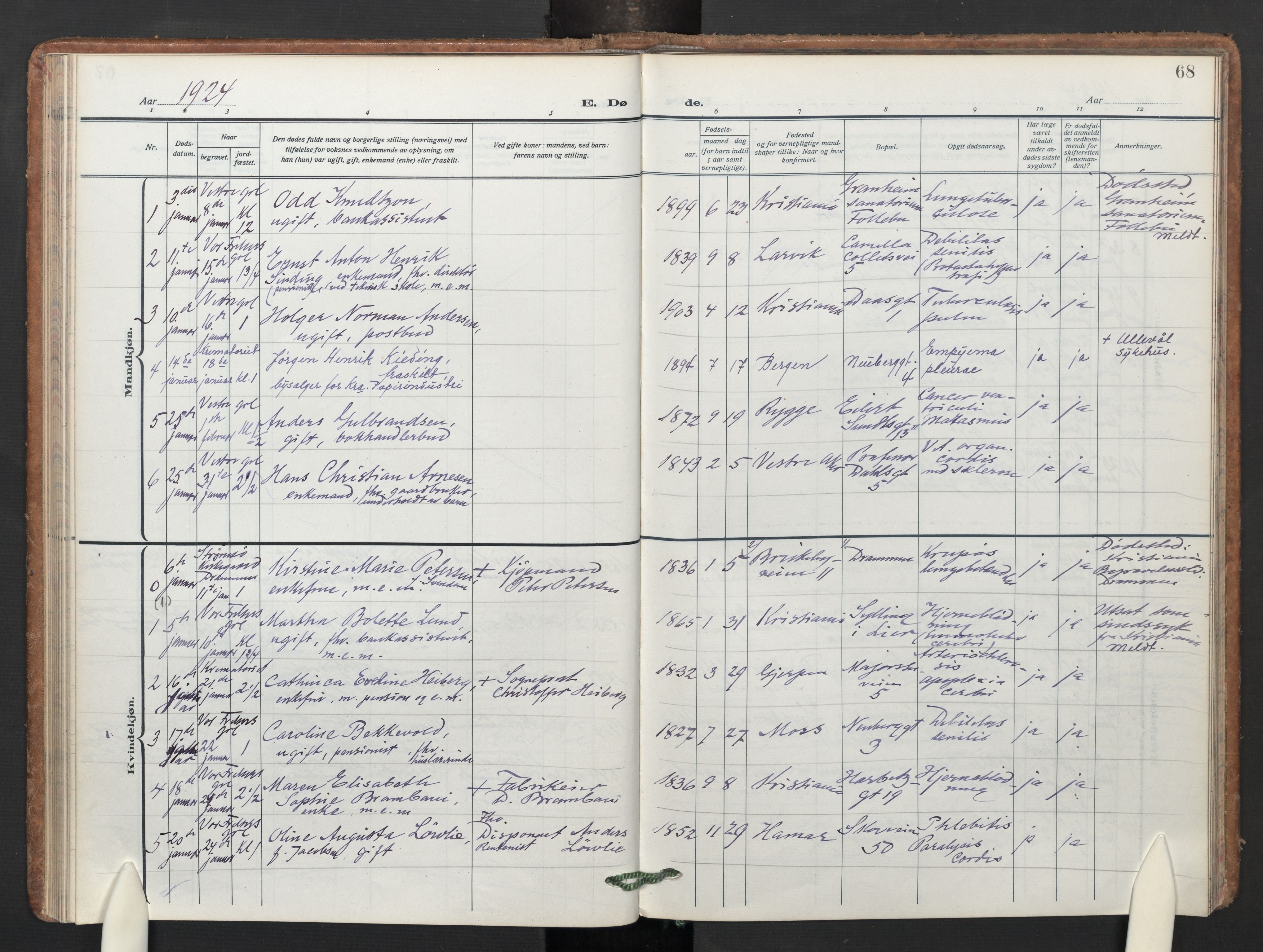 Uranienborg prestekontor Kirkebøker, AV/SAO-A-10877/F/Fa/L0013: Parish register (official) no. I 13, 1919-1954, p. 68