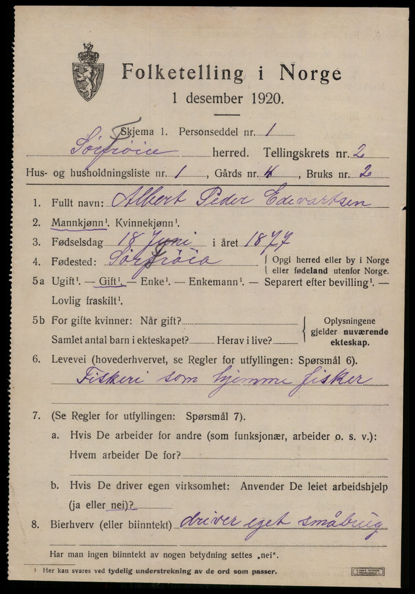 SAT, 1920 census for Sør-Frøya, 1920, p. 1913