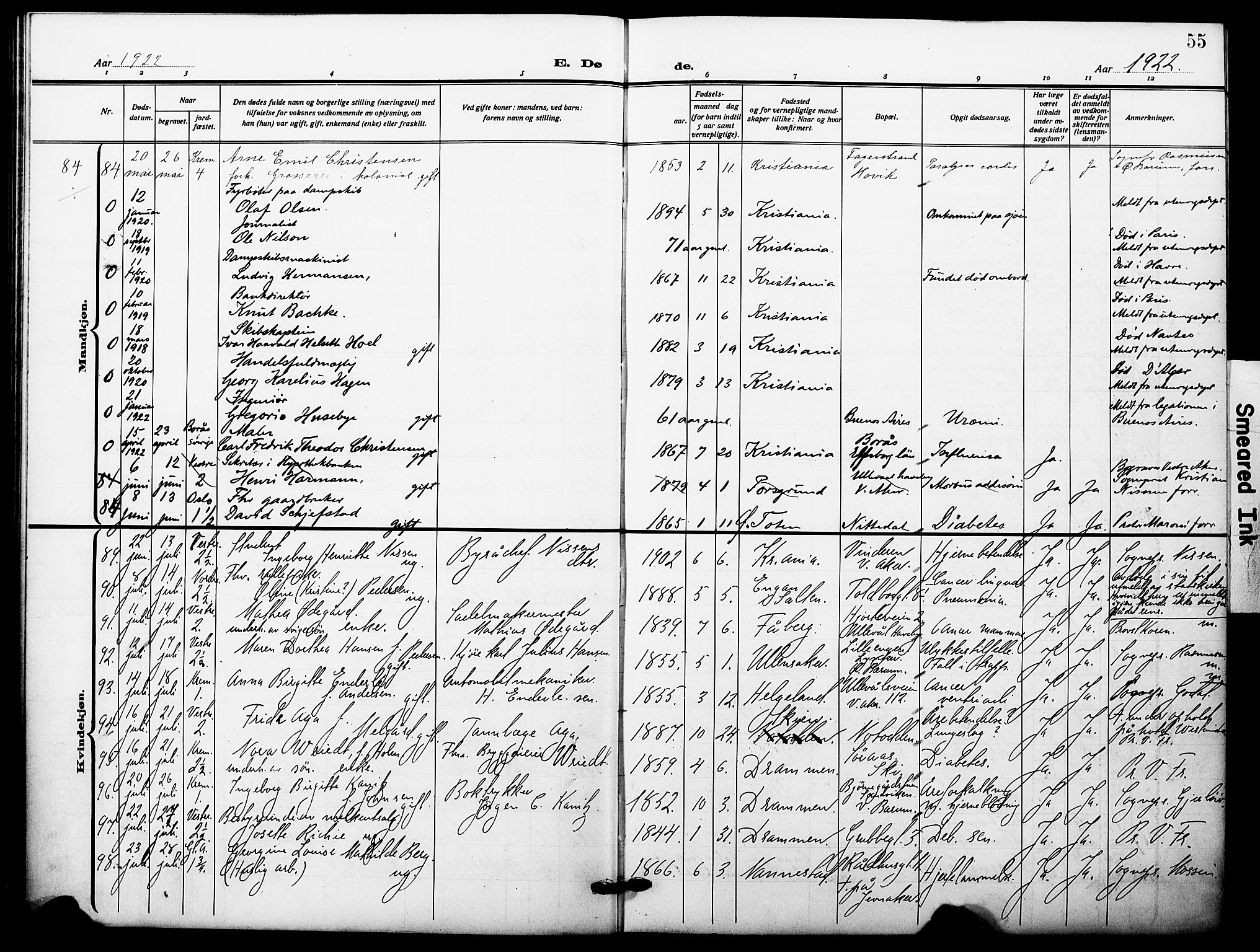 Oslo domkirke Kirkebøker, SAO/A-10752/F/Fa/L0037: Parish register (official) no. 37, 1919-1930, p. 55