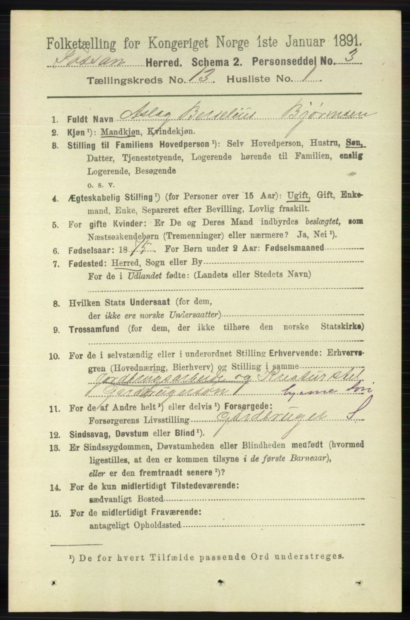 RA, 1891 census for 1129 Forsand, 1891, p. 2049