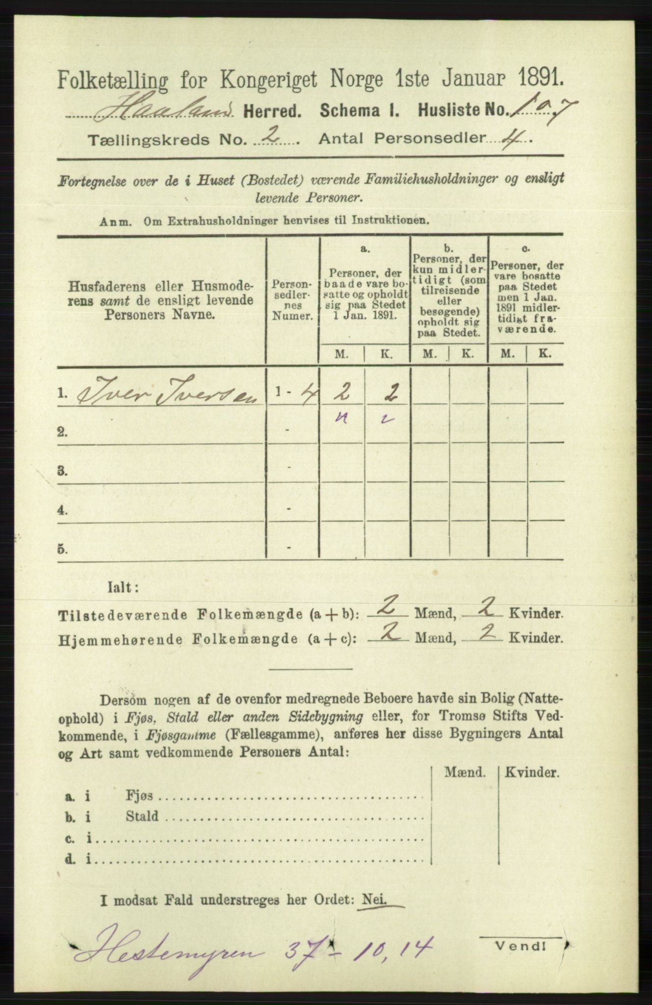 RA, 1891 census for 1124 Haaland, 1891, p. 971