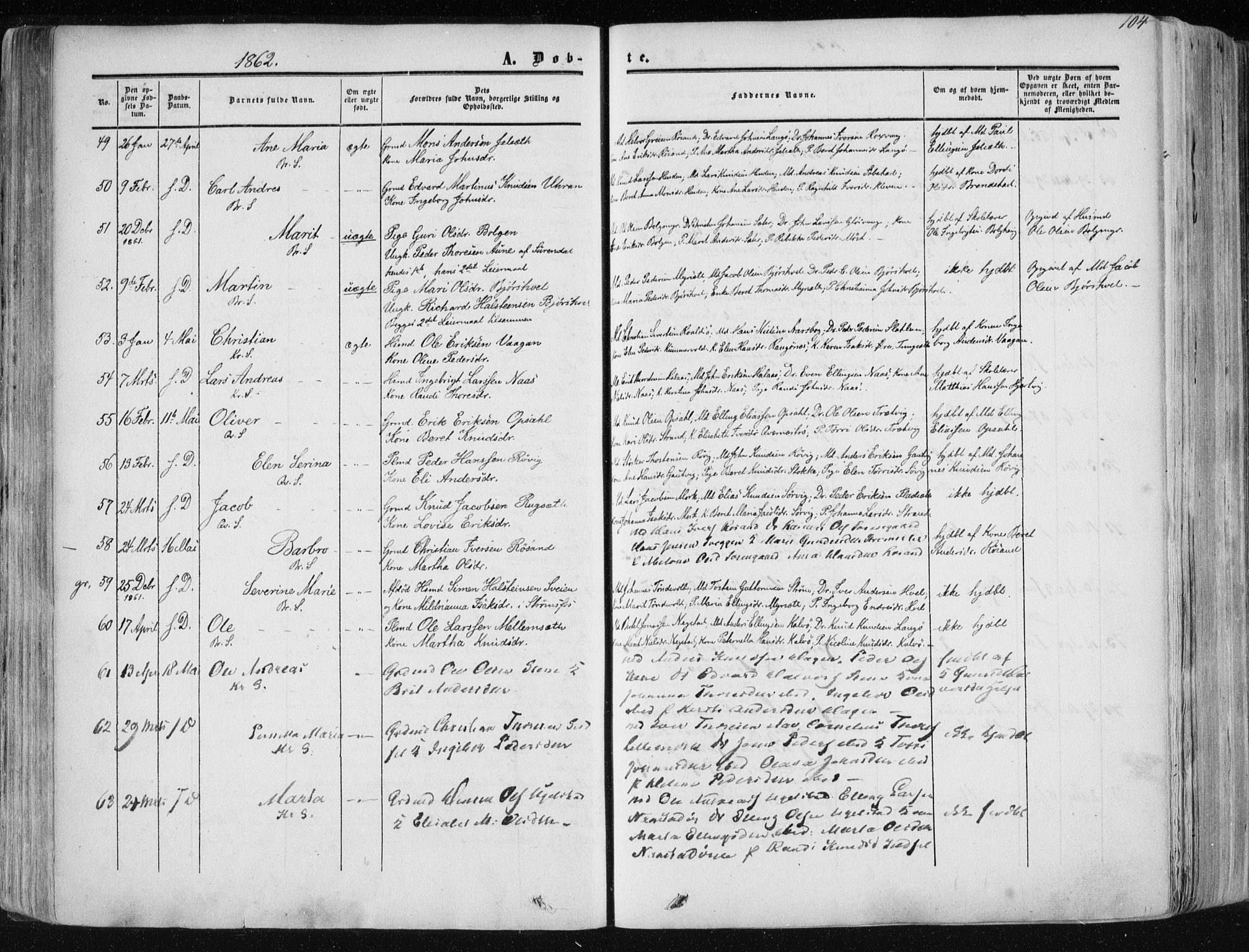 Ministerialprotokoller, klokkerbøker og fødselsregistre - Møre og Romsdal, AV/SAT-A-1454/568/L0804: Parish register (official) no. 568A11, 1854-1868, p. 104