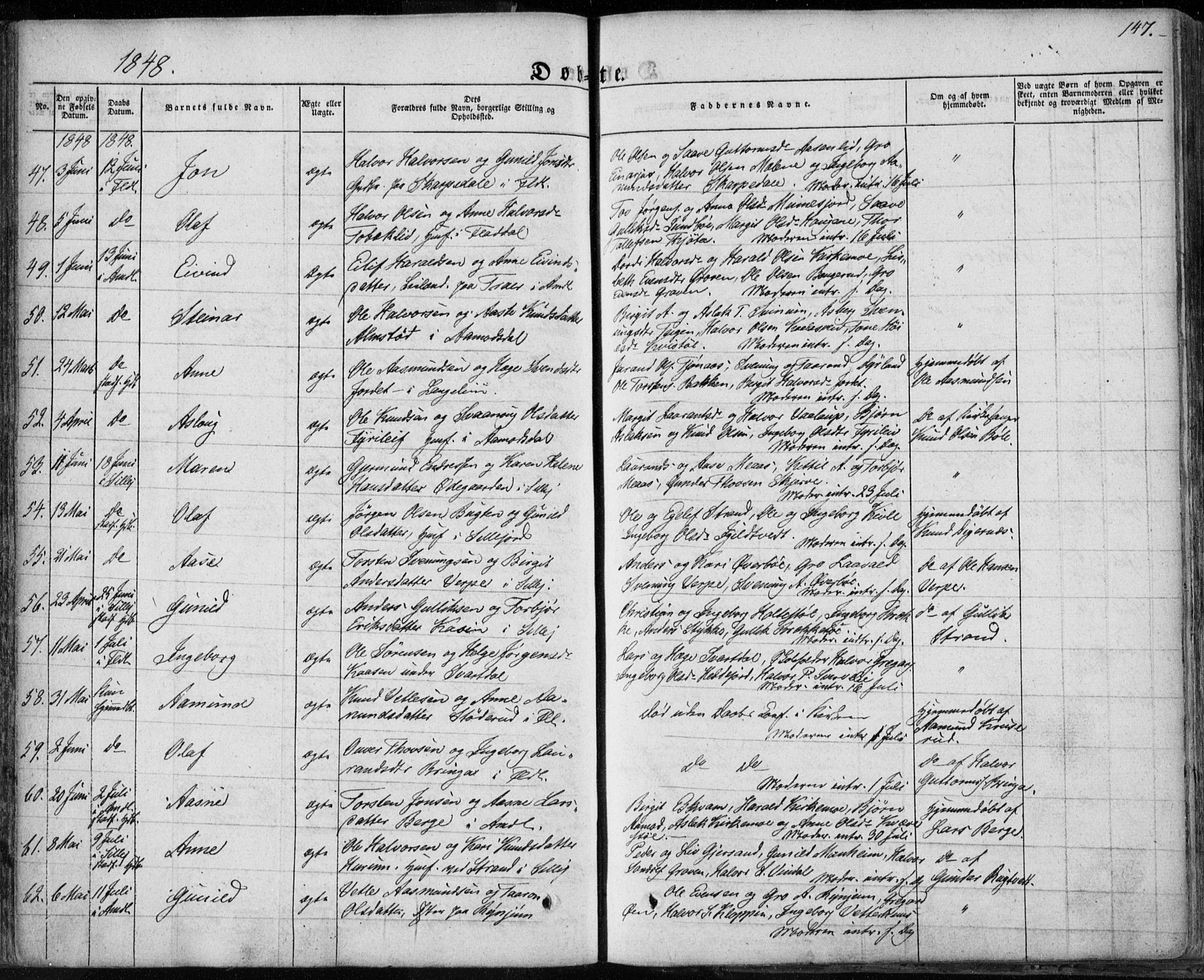 Seljord kirkebøker, AV/SAKO-A-20/F/Fa/L0011: Parish register (official) no. I 11, 1831-1849, p. 147