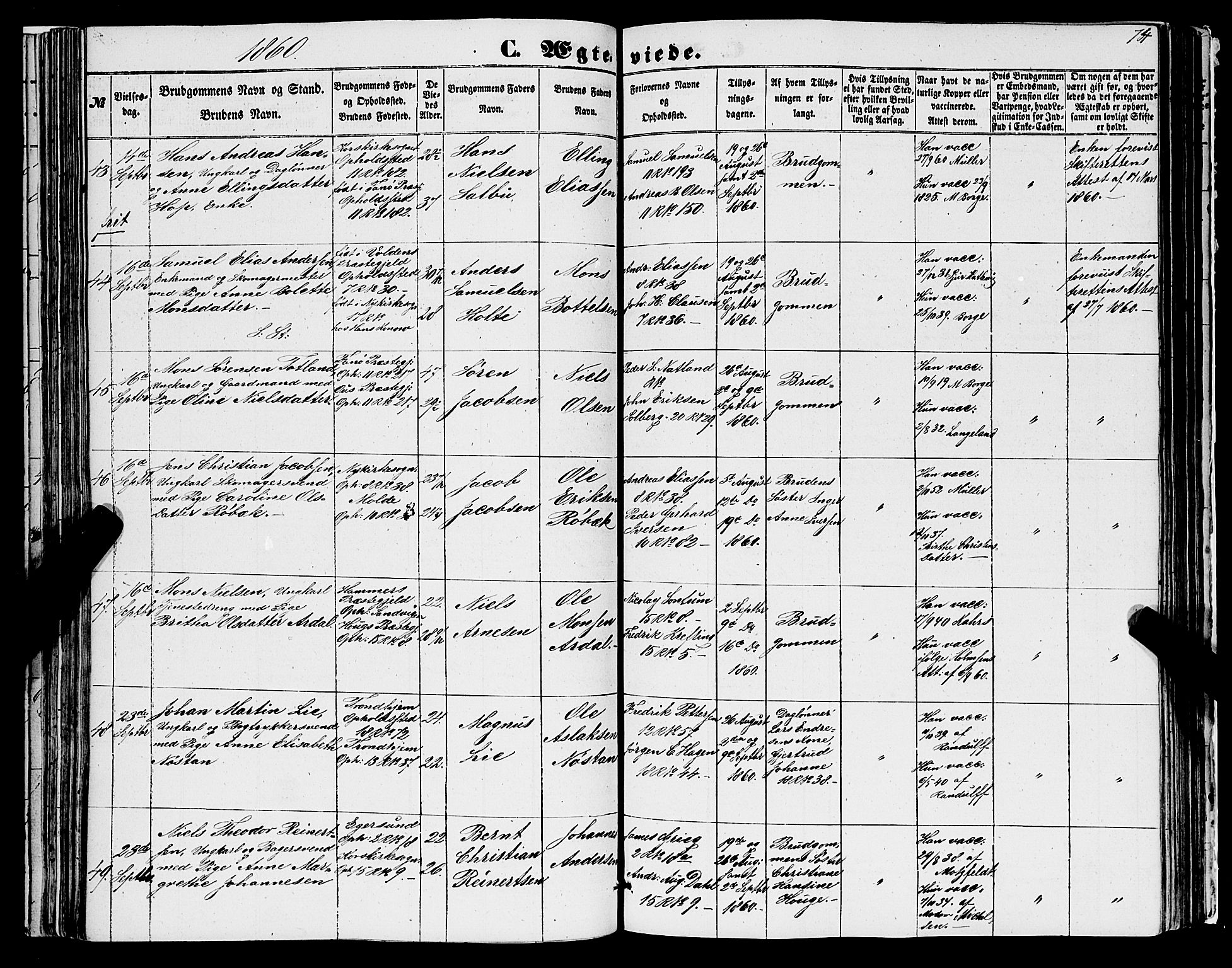 Domkirken sokneprestembete, AV/SAB-A-74801/H/Haa/L0034: Parish register (official) no. D 2, 1853-1874, p. 74