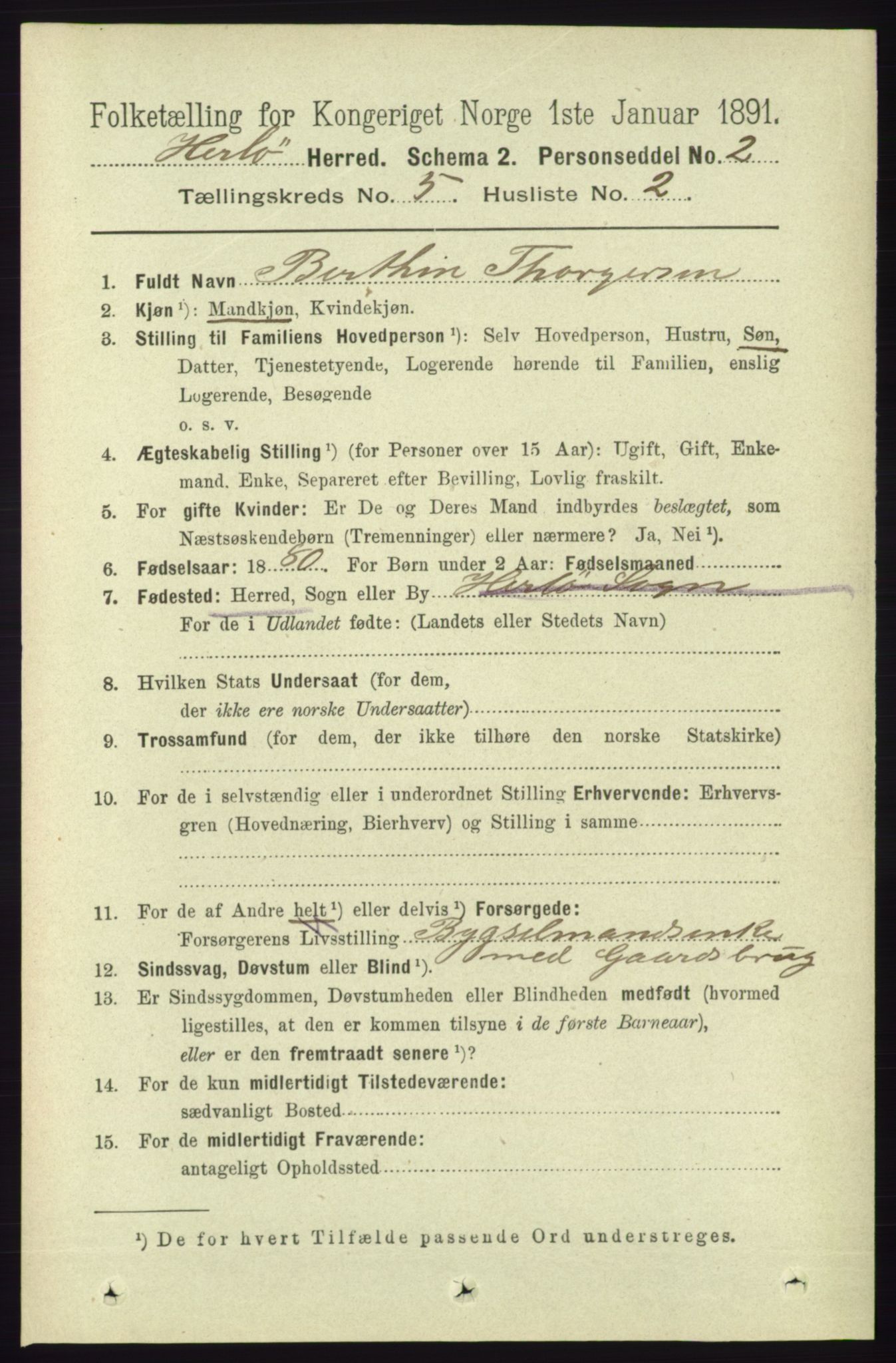 RA, 1891 census for 1258 Herdla, 1891, p. 2090