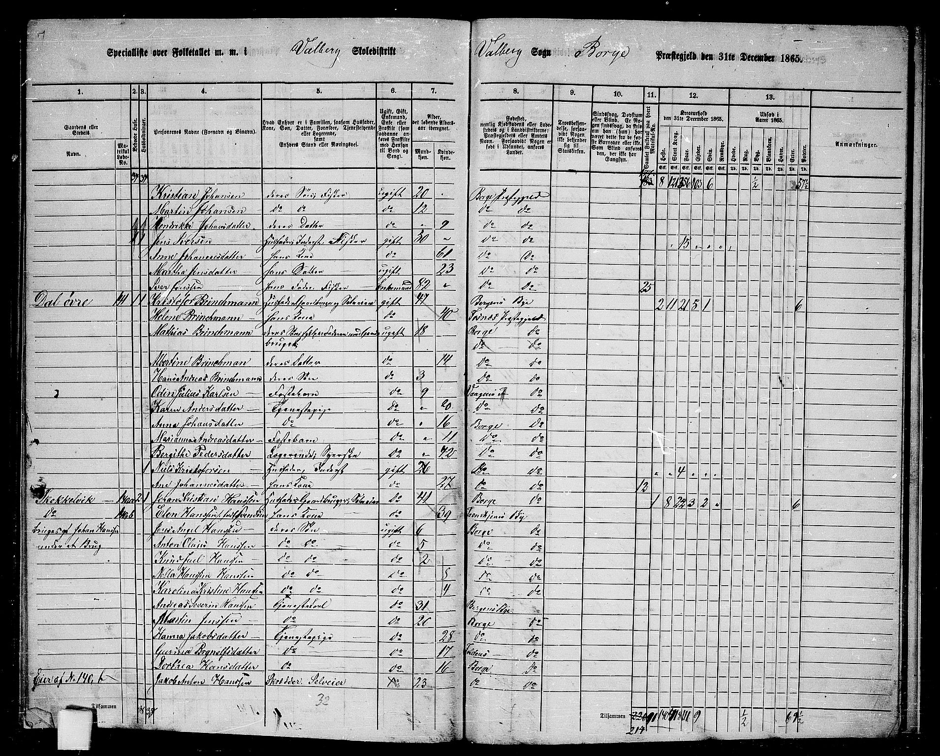 RA, 1865 census for Borge, 1865, p. 88