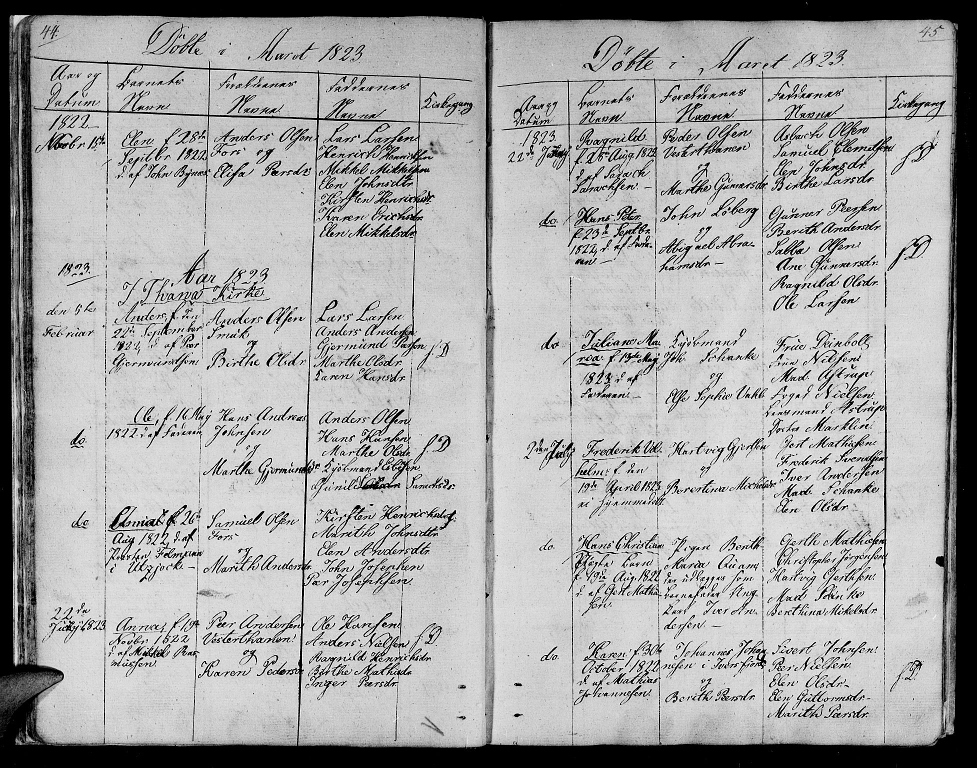 Lebesby sokneprestkontor, SATØ/S-1353/H/Ha/L0002kirke: Parish register (official) no. 2, 1816-1833, p. 44-45