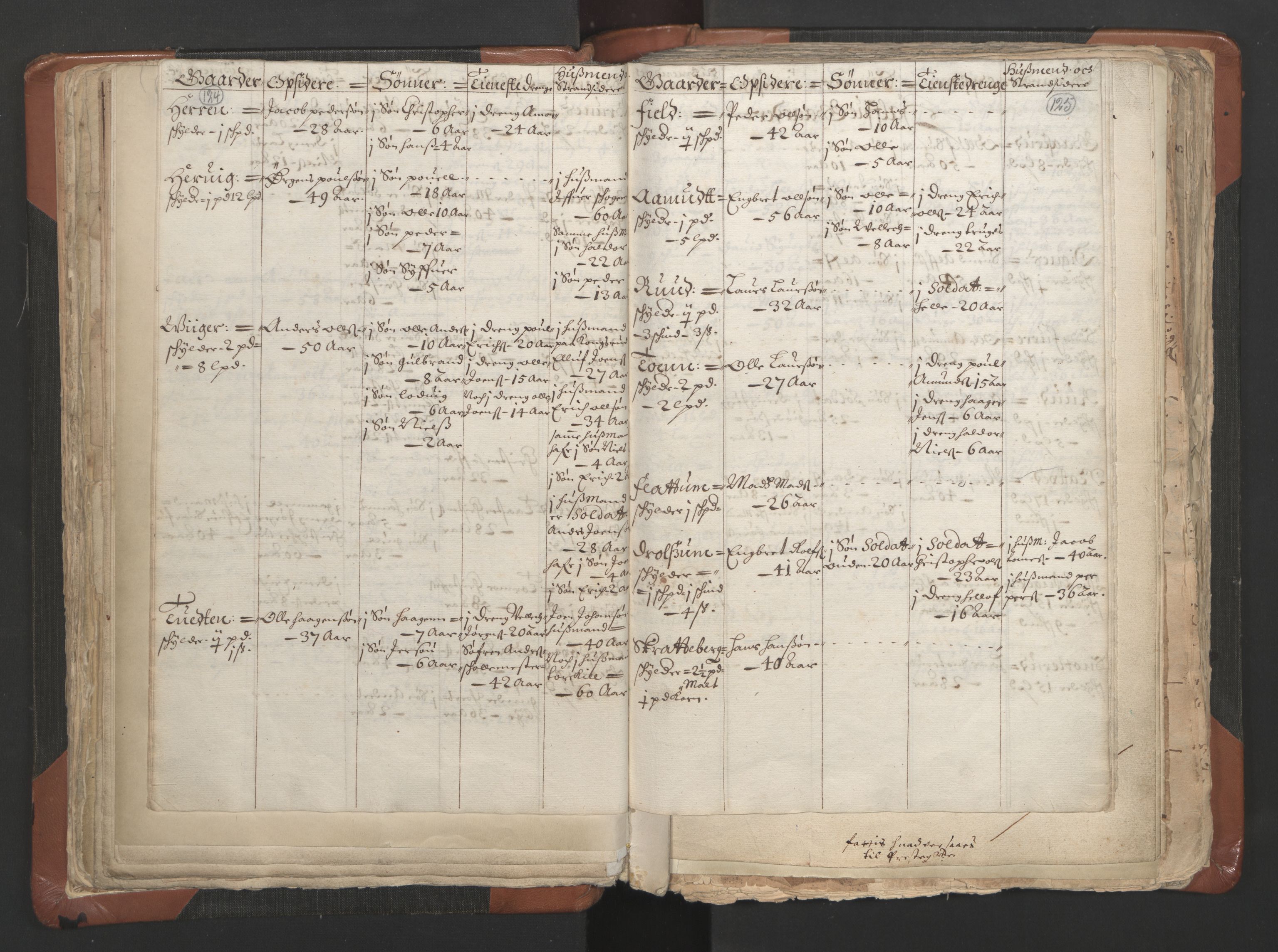 RA, Vicar's Census 1664-1666, no. 9: Bragernes deanery, 1664-1666, p. 124-125