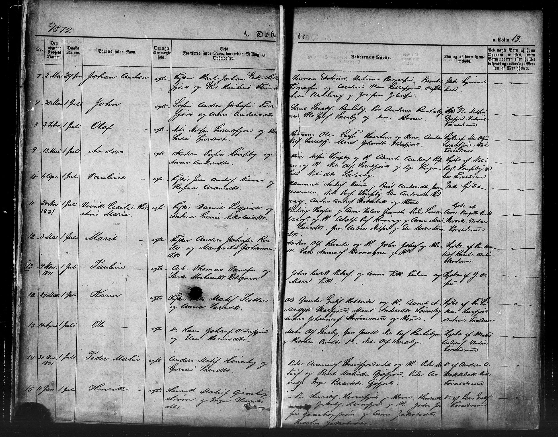 Hammerfest sokneprestkontor, SATØ/S-1347/H/Ha/L0007.kirke: Parish register (official) no. 7, 1869-1884, p. 13