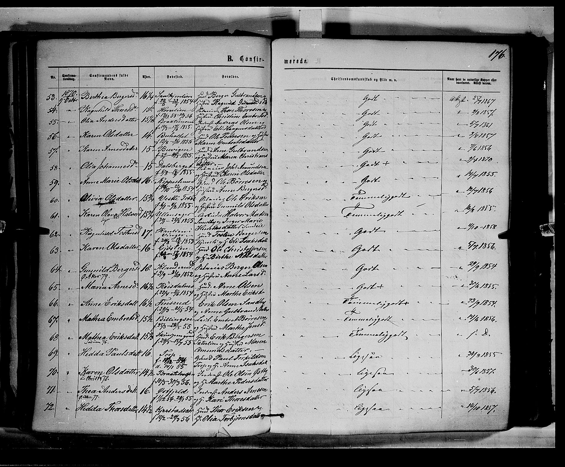 Eidskog prestekontor, AV/SAH-PREST-026/H/Ha/Haa/L0002: Parish register (official) no. 2, 1867-1878, p. 176