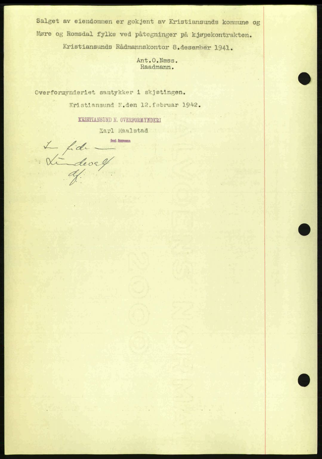 Kristiansund byfogd, AV/SAT-A-4587/A/27: Mortgage book no. 34, 1941-1945, Diary no: : 199/1942